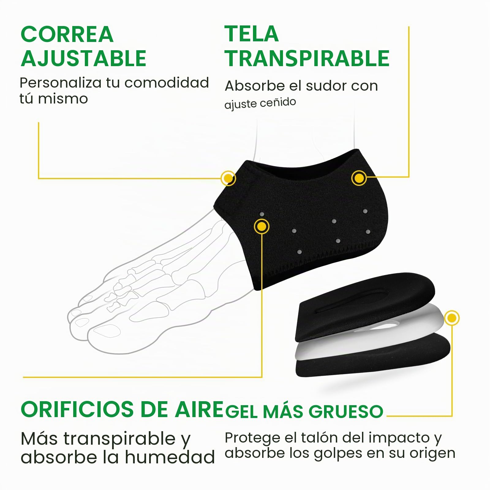 Protector de talón de gel de Fascitis plantar, Bukihome Copa de talón para hombres y mujeres, alivia el dolor del talón, tendón de Aquiles seco y agrietado almohadilla de apoyo del talón, Negro, 36-41