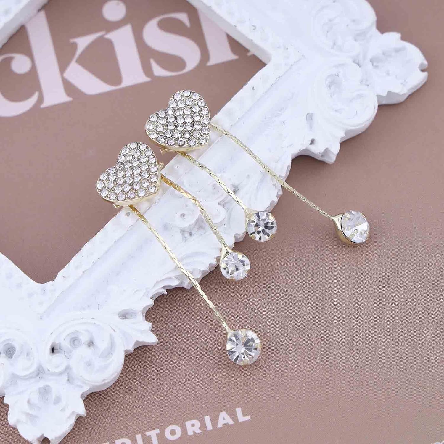 Vintage Crystal Chandelier Drop Earrings Rhinestone Dangle Earrings Gold Cz Heart Stud Earrings Sparkle Bridal Chandelier Earrings Jewelry for Women - Image 6