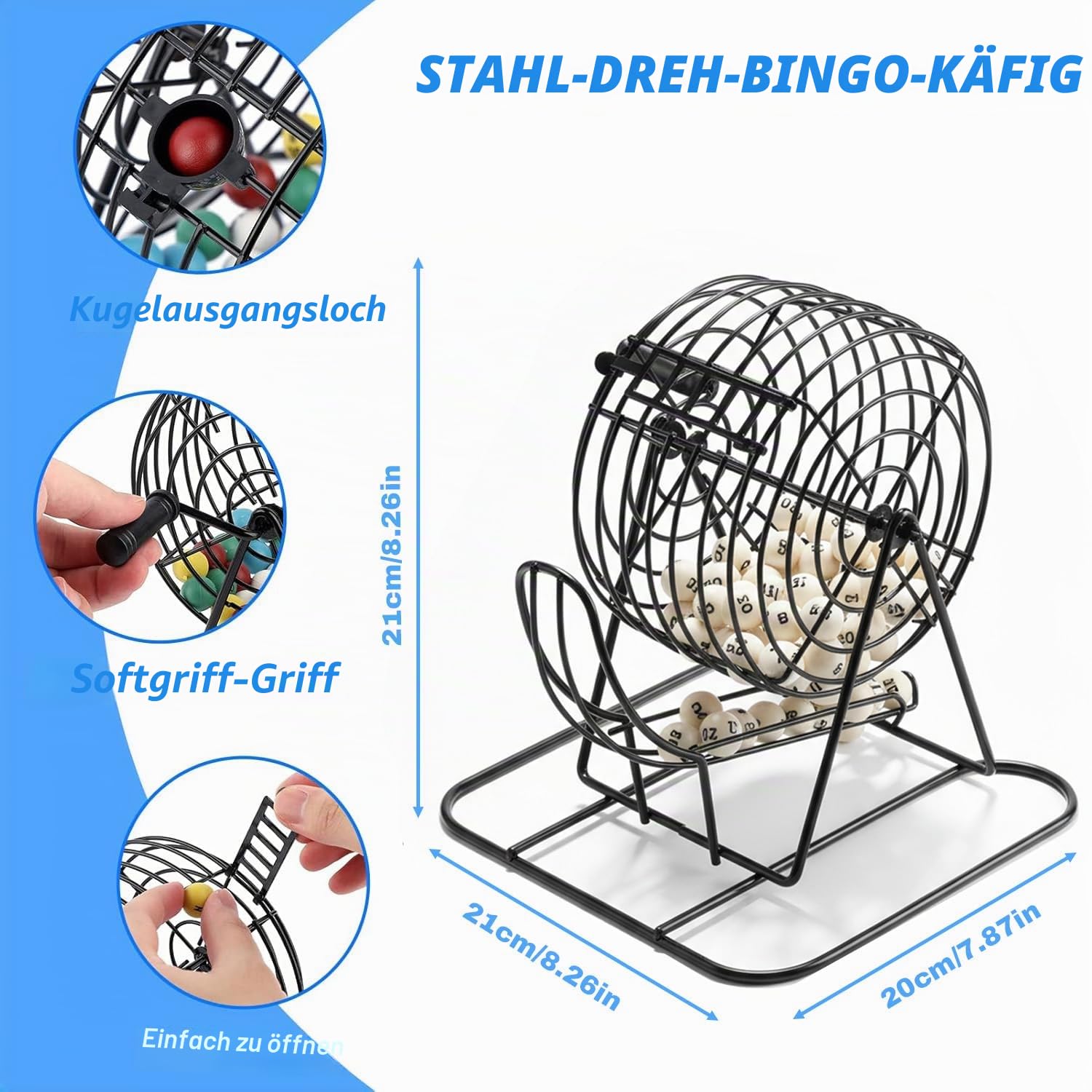 Cimenn Bingo Spiel Set, Bingo Spiel Lucky Ball, Traditionelles Weinset, professioneller BingoKäfig und BingoBälle mit BingoBrett - 4 Farboptionen