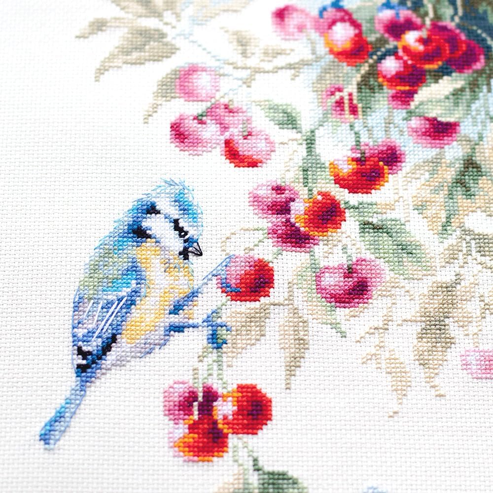 Wizardi Counted Cross-Stitch Kit Blue Tits and Cherry 130-021 Magic Needle