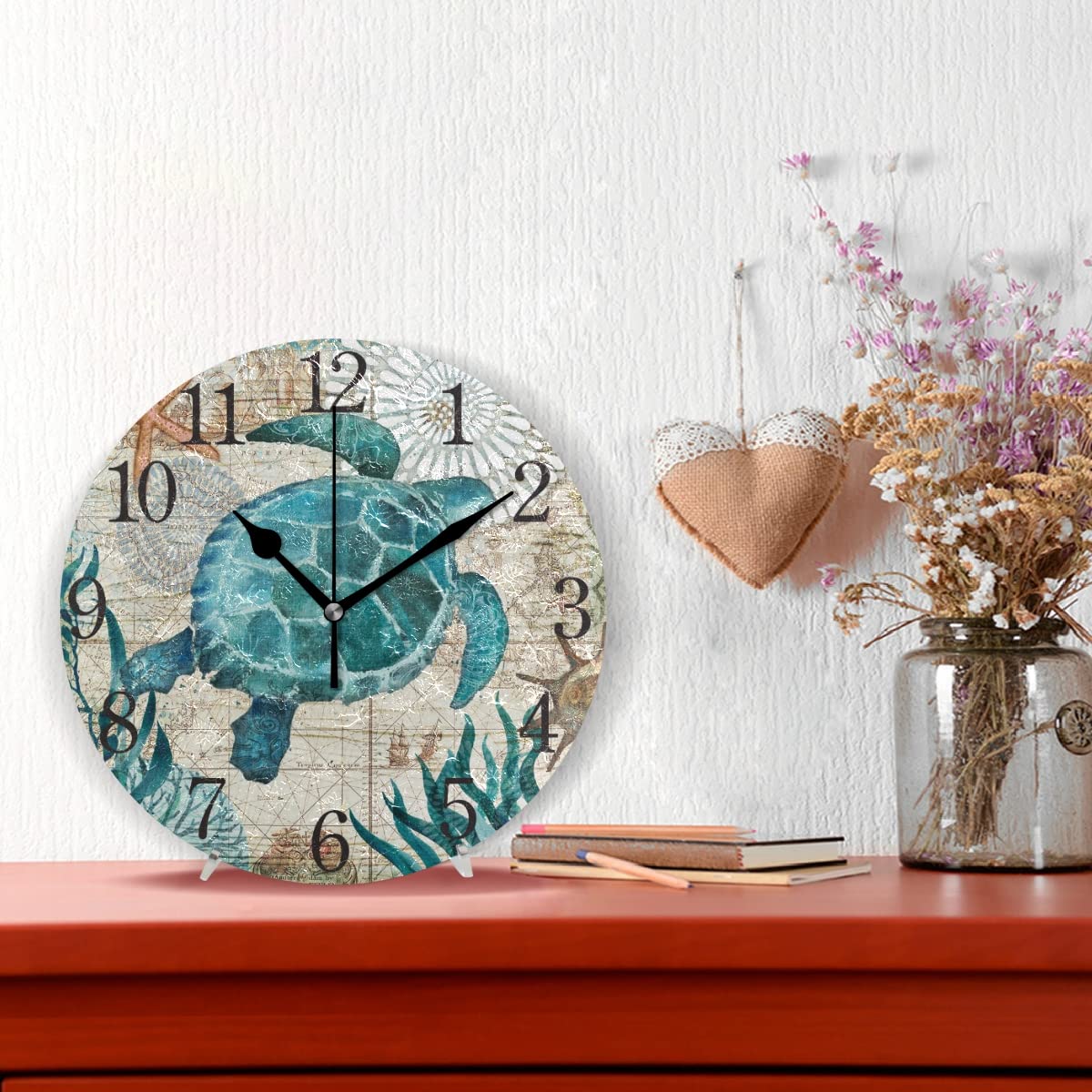 Horloge murale sarcelle 33 cm vintage silencieuse anti-tac pour ambiance maison