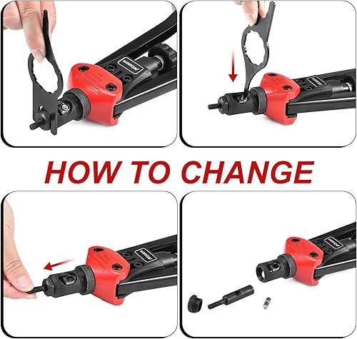 Miniatura 5 de AOBEN Herramienta de tuerca de remache de 16 pulgadas, kit profesional de ajuste de tuercas remachadoras con 12 mandriles métricas y SAE