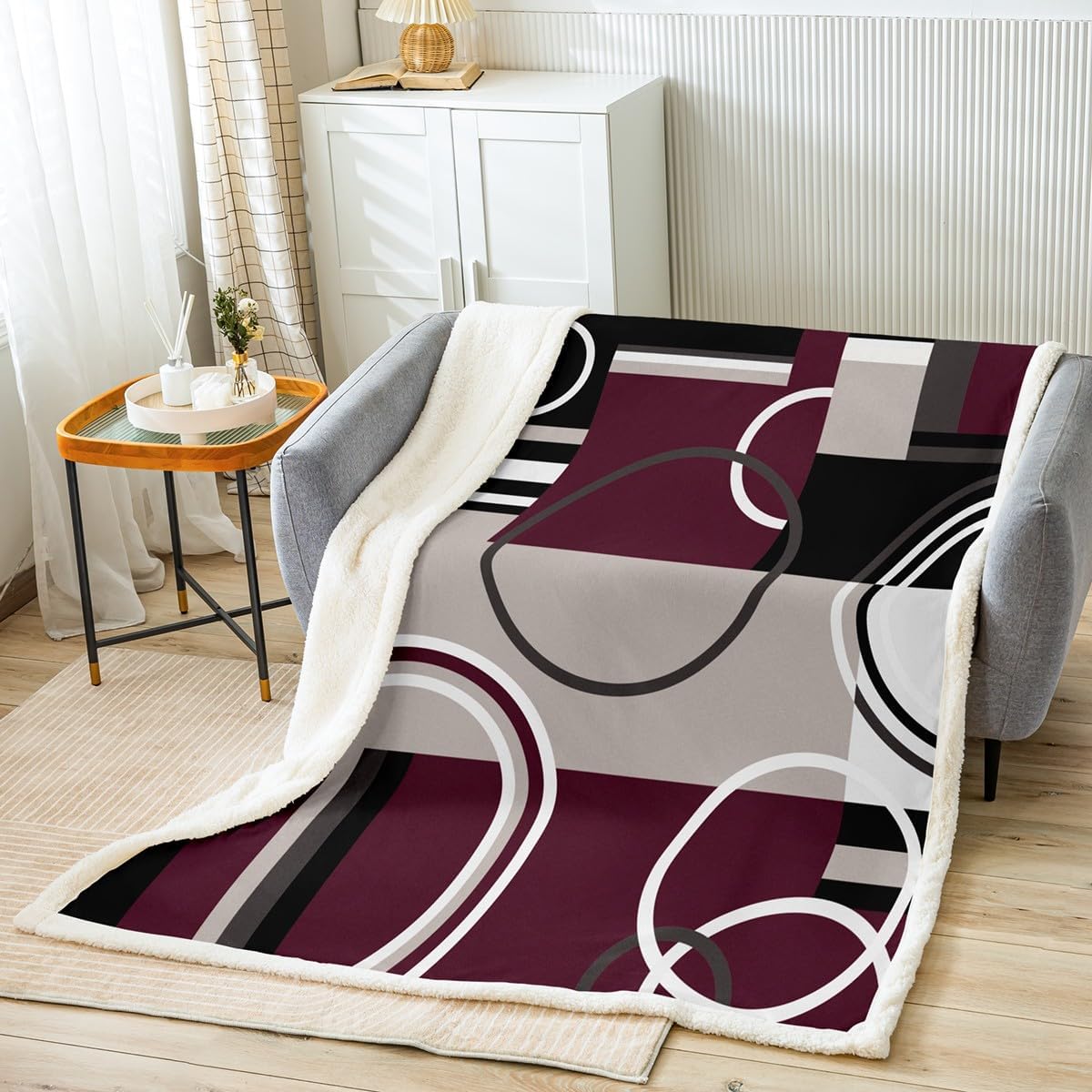 Modern Purple Grey Black Stripe Blanket Geometric Throw Blanket Retro Circle Swirls Fleece Blanket Room Decor Abstract Texture Color Art Sherpa Blanket For Couch Sofa Or Bed Office 40"x50"