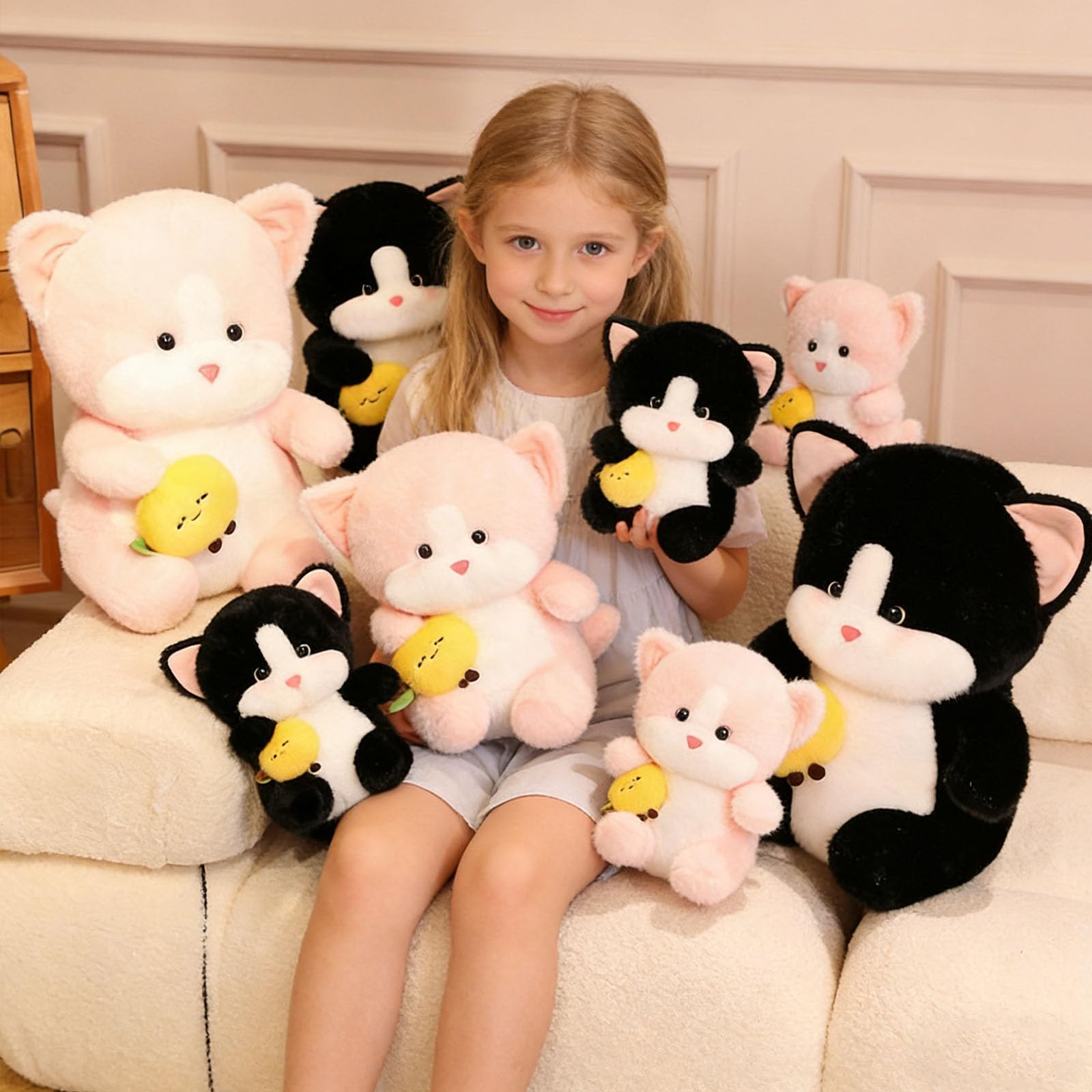 Peluche, Lindo Juguete de Peluche Gato con Caqui, compañero Abrazo Suave, Gatito Kawaii for niños niñas Regalos cumpleaños(Pink,45cm)