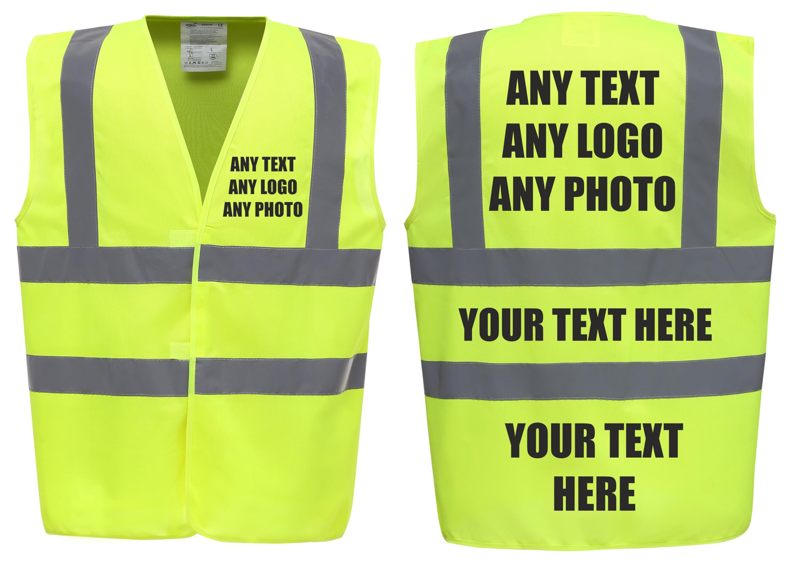 Brook Hi Vis UK - Premium YELLOW Hi Vis Safety Vest Custom Printed With Your Logo Or Text Waistcoat, Personalise Front and Back, Brand Your Company, Small to 5XL (Yellow, Large)
