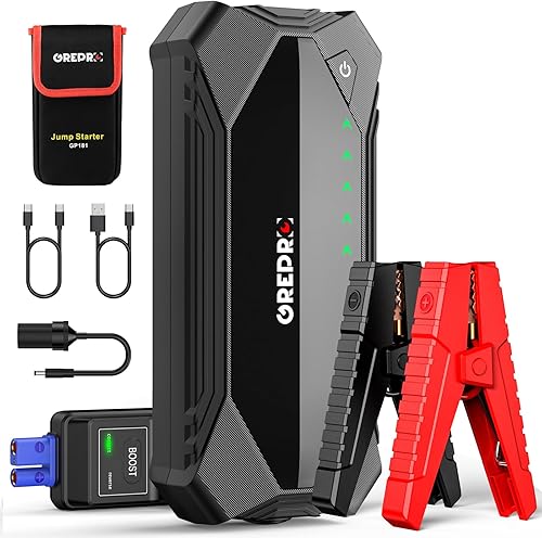 Miniatura 1 de GREPRO Arrancador de coche, batería de arranque de pico de 3000 A para motor diésel de hasta 10L o 8.0L, batería portátil segura de 12 V con