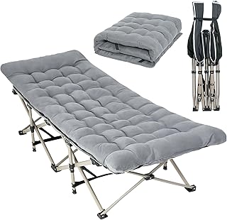 CHENDY Camping Cot with Thick Pad, Folding Camping Cot Oversize Cots for Sleeping Camping Bed Folding Cot for Camping W/Pilllow Mattress for Home Office Nap Beach Travel, 600LBS