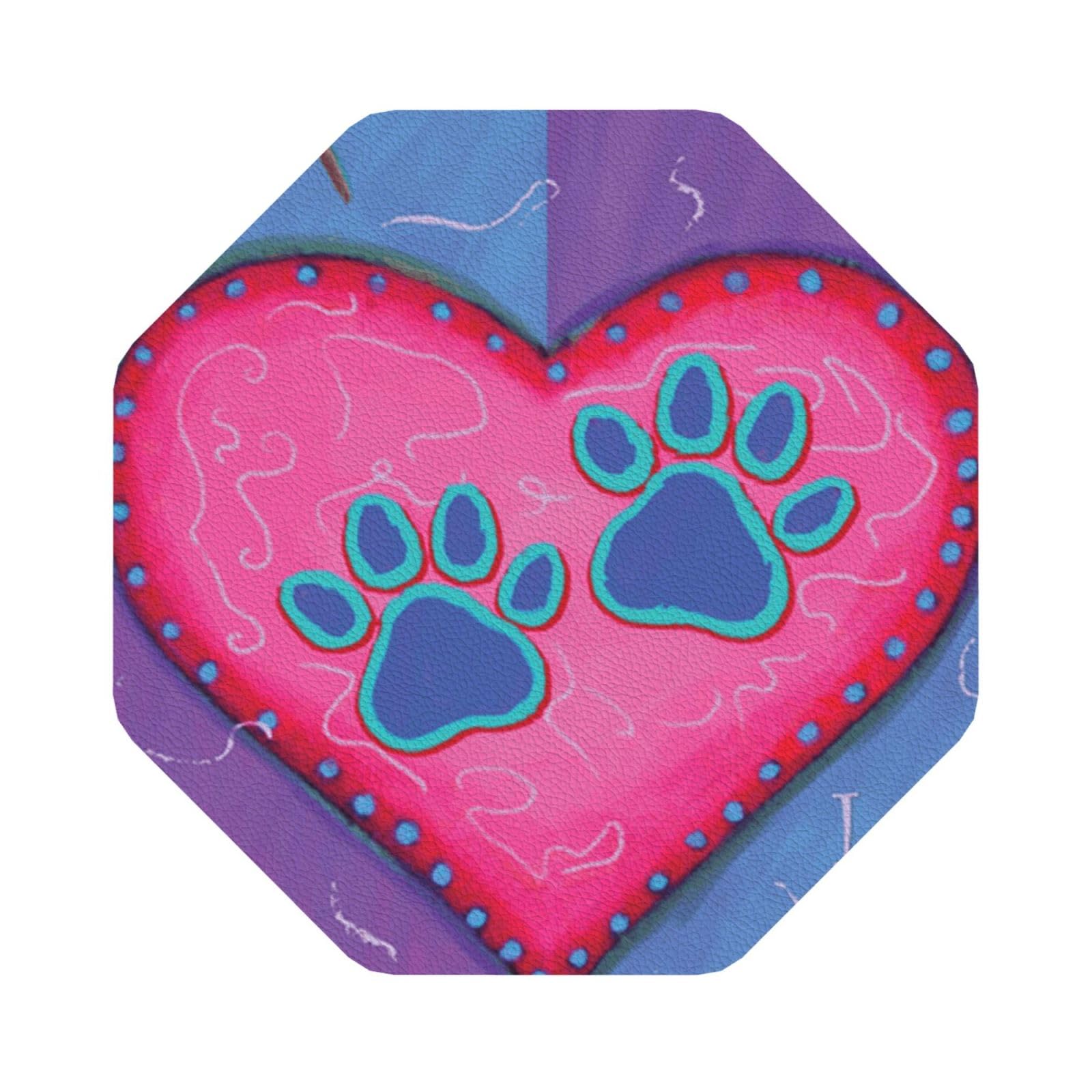 Dog Animal Pet Paw PU Leather Coasters Set of 6 Octagon Drink Coasters