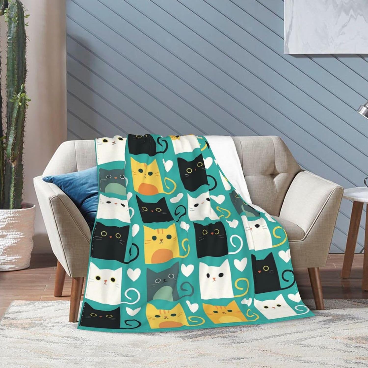 Cute Cat Throw Blanket Lovely Kitten Pet Pattern Fleece Blanket Soft Cozy Fuzzy Plush Warm Stuff Bedding Animal Blankets Gifts for Kids Toddler Cat Lover Boys Girls Kids Adult Men Women 40"X50" - Image 8