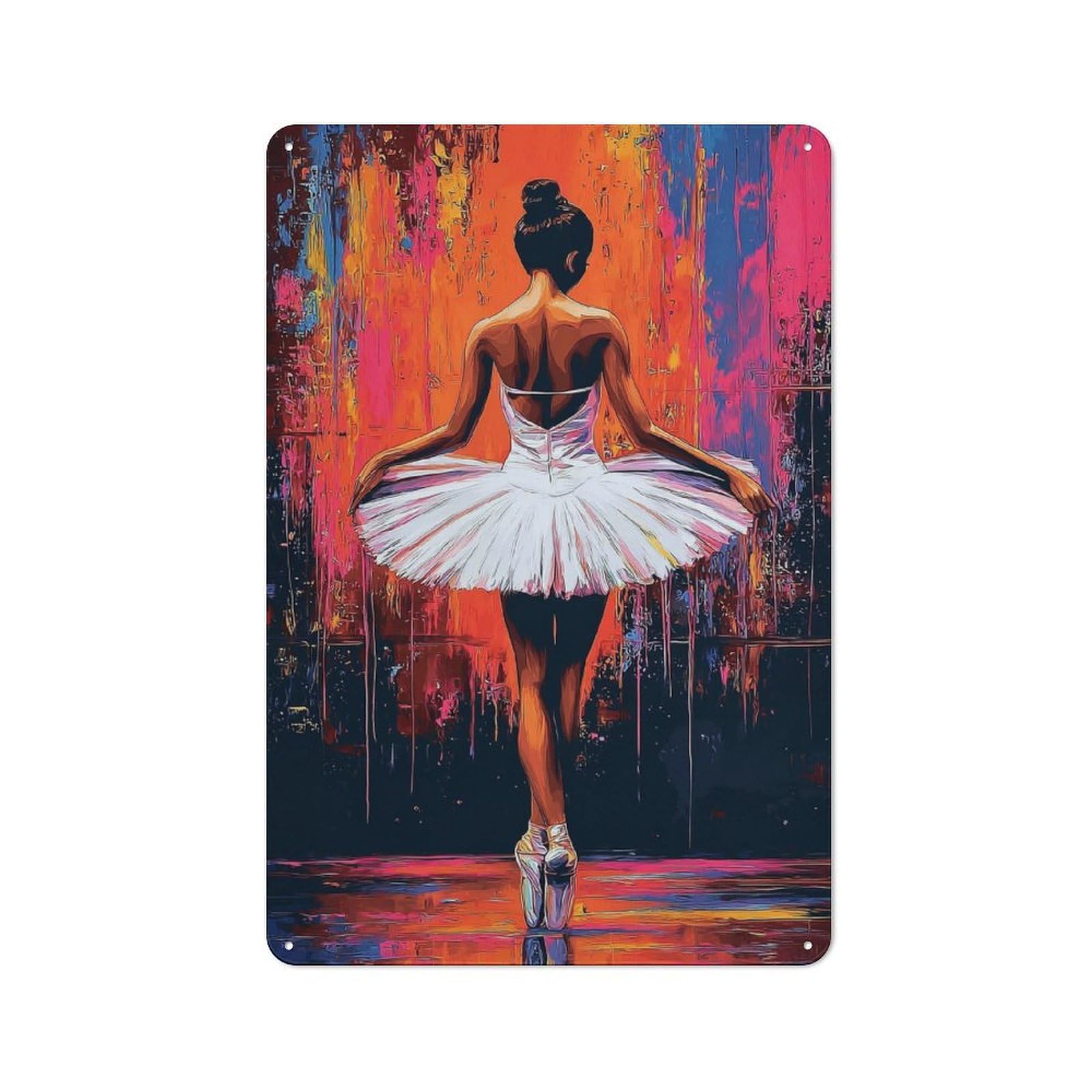 Junmoney Colorful Ballet Dancer Painting Modern Vintage Metal Desk Wall Sign 30X20cm, Office Wall Decor For Office, Study, Studio Or Hallway