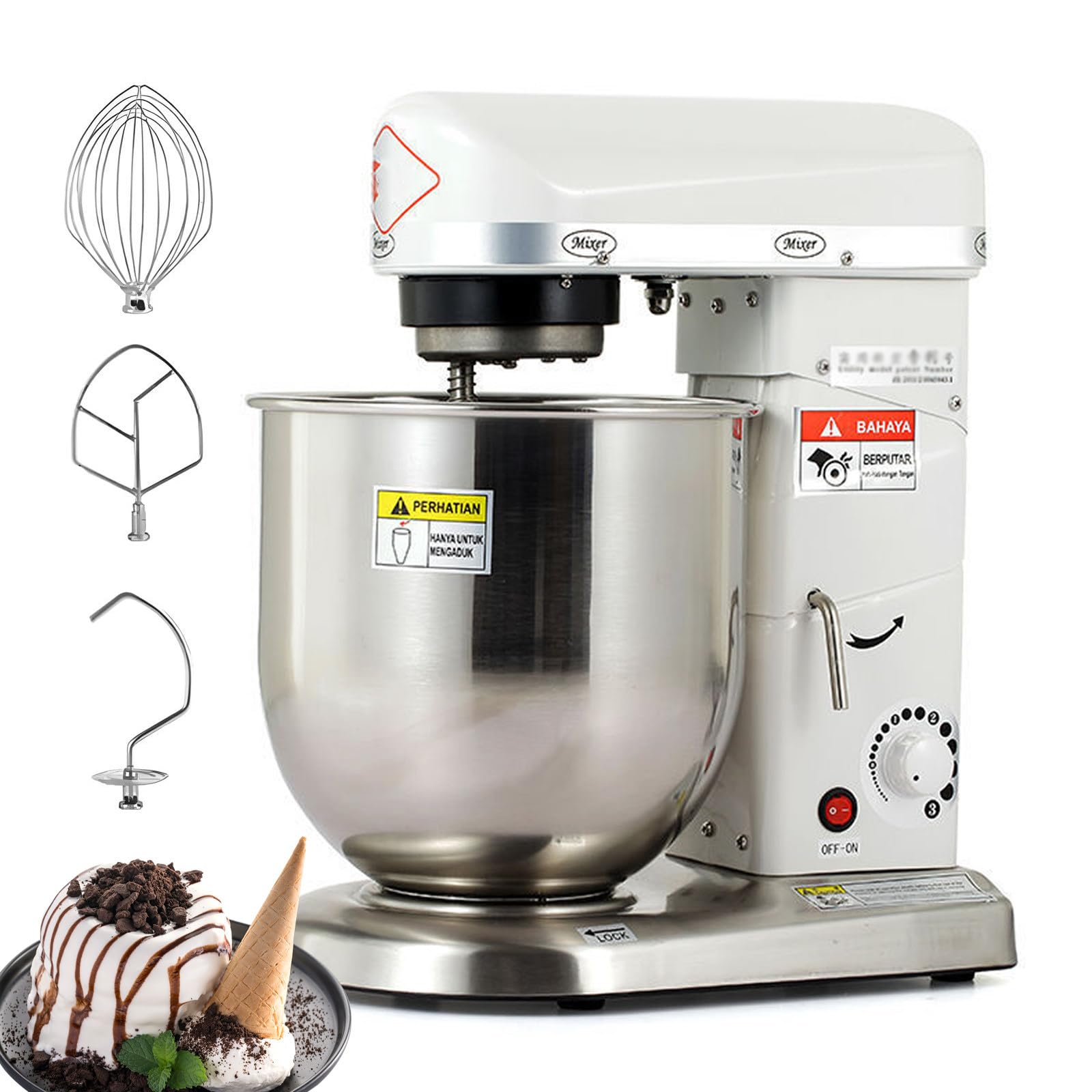 Planetaria per Pasticceria 500W, Impastatrice per Dolci Commerciale Multifunzione,con Ciotola in Acciaio Inossidabile, Frusta a Foglia, Gancio Impastatore e Frusta a Filo per Pasticceria 5L