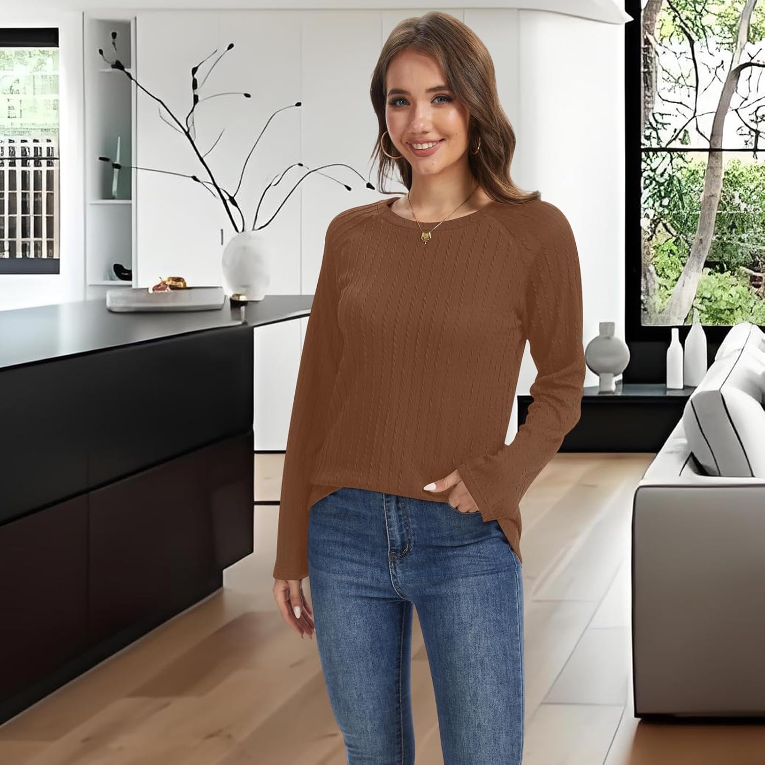 Women's Long Sleeve Tunic 2026 Blouses Knit Sweater Casual Basic Shirts Tee Shirts Tops - Image 7