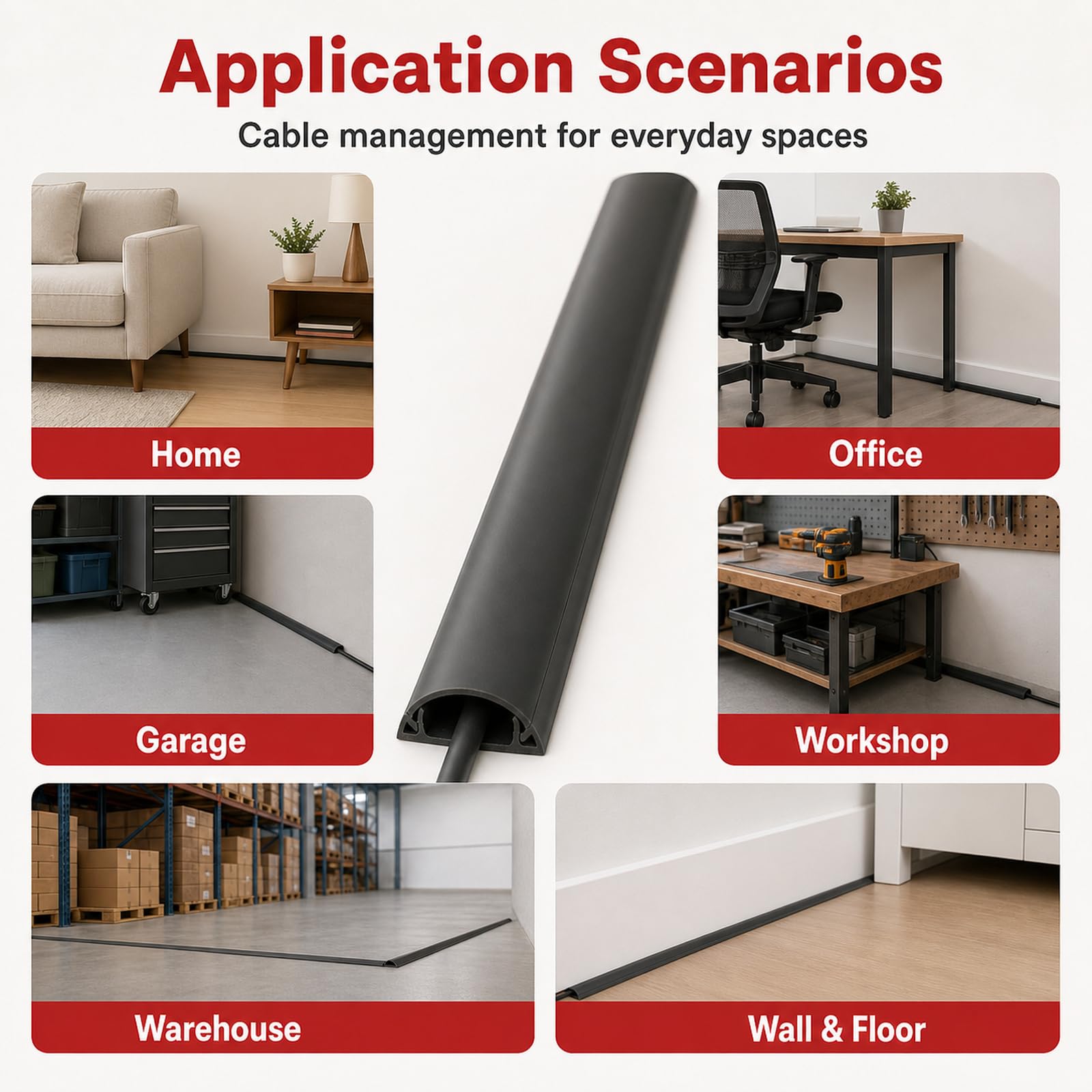Canaline da Pavimento in PVC,Canalina Copricavo Semicircolare,Canalina passacavi Adesiva,Protegge i Cavi,Previene Inciampi e Cadute,per Officina,Magazzino e Garage