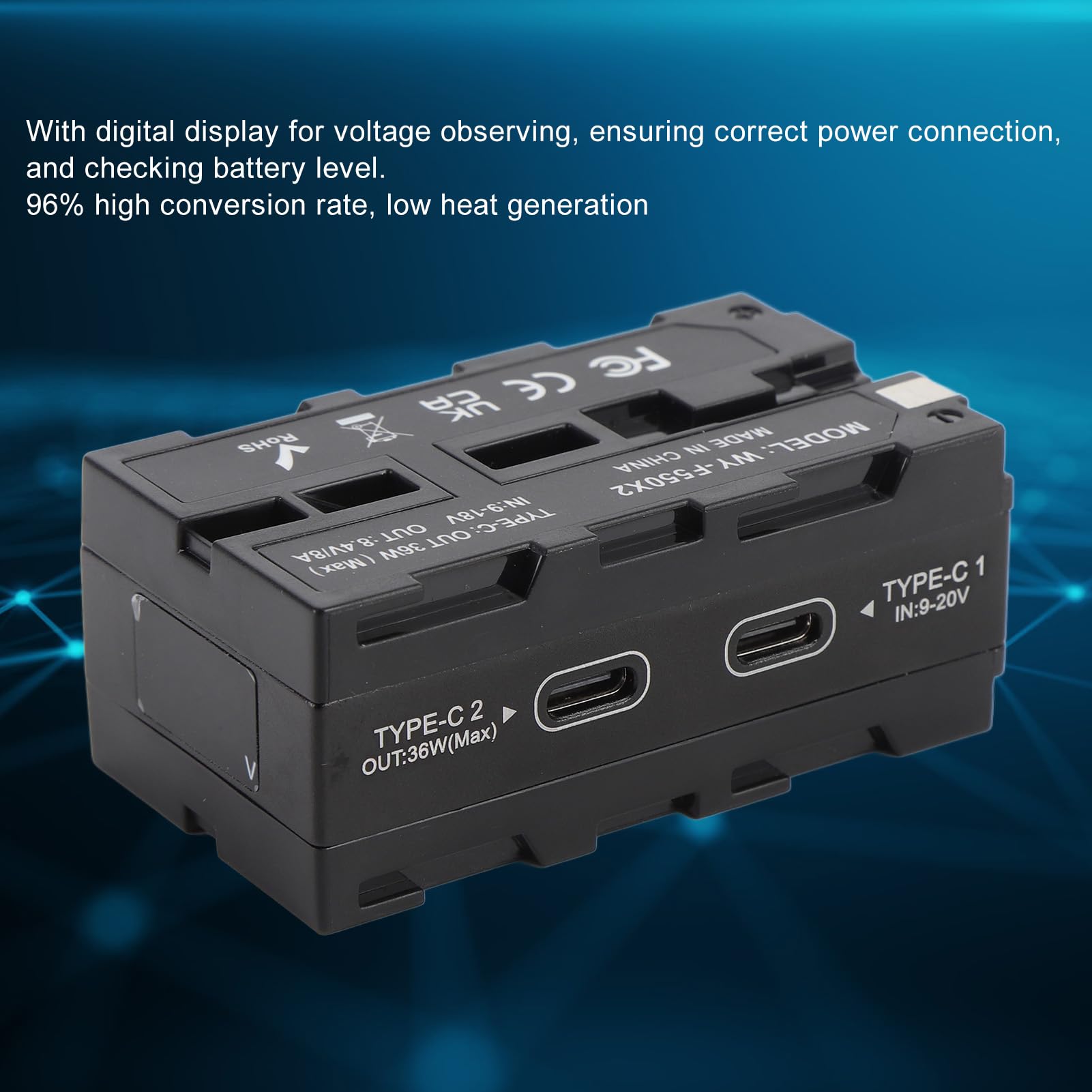 Tangxi Doppelseitige NP-F-Dummy-Batterie mit USB-C-Gleichstromanschluss, LED-Anzeige, Dummy-Batterien, und Drahtlosen Videosendern für die Bildübertragung