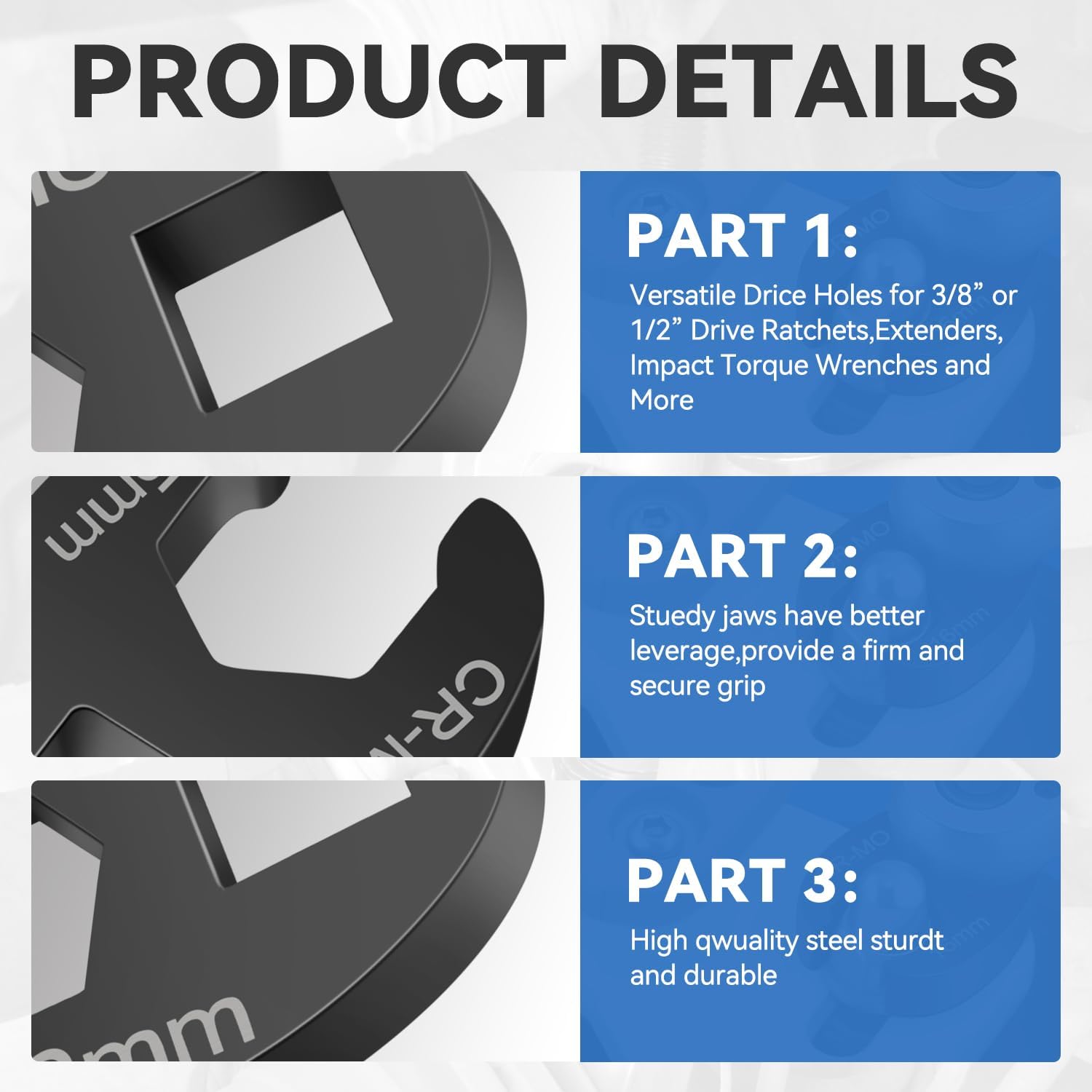 Auto Dynasty Crowfoot Wrench Set 8mm to 24mm Flare Nuts, 15 Pcs Metric Wrench Tools Set for 3/8" and 1/2" Drives Ratchets Extenders, Blue/Black