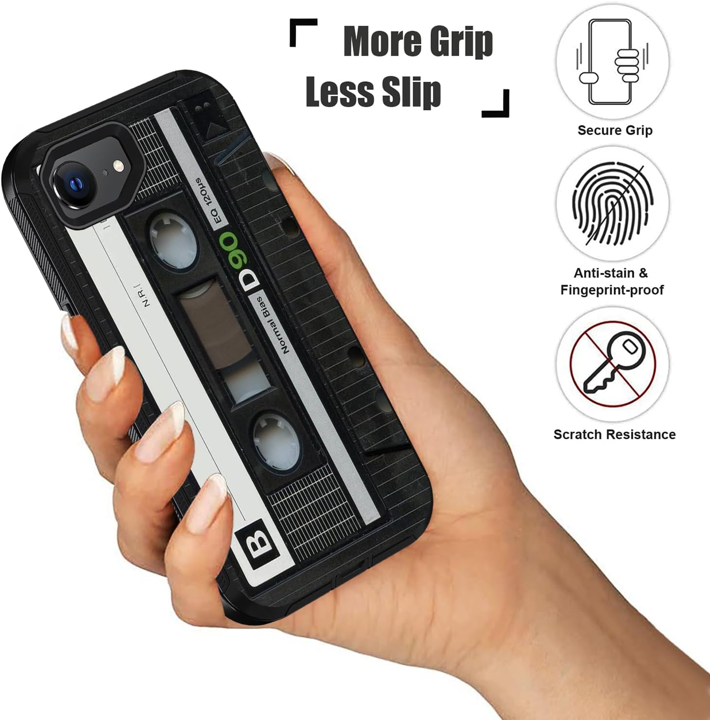 Designed for iPhone 16e Case, Military Grade Heavy Duty 3-Layer Shockproof Drop Phone Protective Cover for iPhone 16e (2025) 6.1 inch, Vintage Music Cassette - Image 5