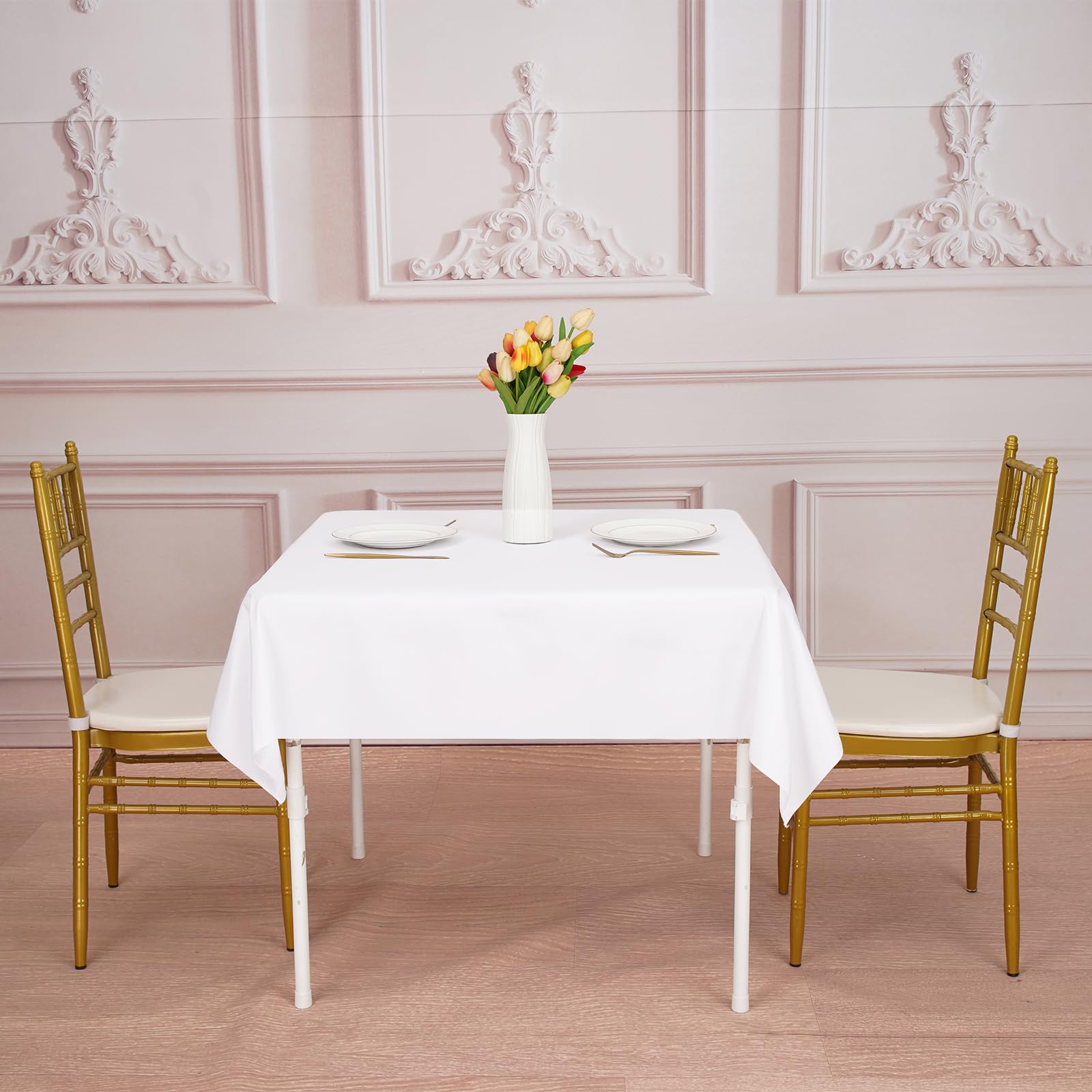 Pesonlook 4 Pack White Square Tablecloth 52×52 inch Polyester Table Cloths for Square Tables Waterproof Stain Resistant Washable Table Cover in Bulk for Wedding Party - Image 2