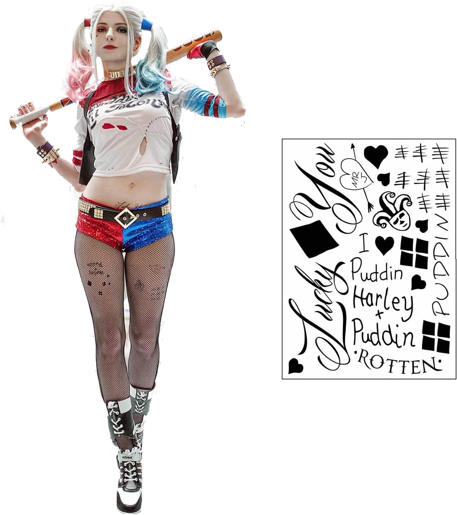 PopStarTats HQ Professional Temporary Tattoos Sheet - Face, Waist, & Leg Tats - 16 Total - Costume / Cosplay