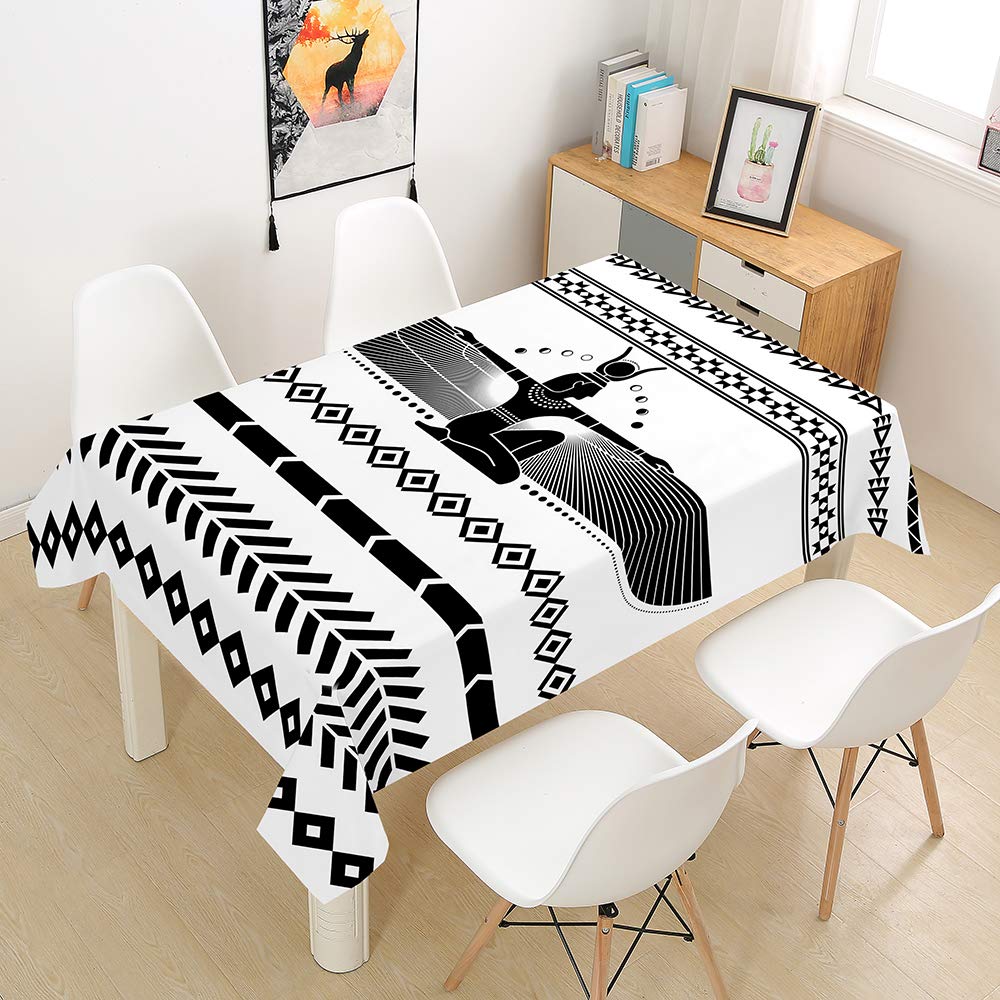 Hearda White Totem Tablecloth Waterproof Polyester For Rectangle/Round Table, 3D Tribal Art Pattern Home Decoration Stain Resistant Dust-Proof Wipe Clean For Garden Kitchen (,100X140cm)