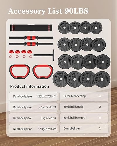 Miniatura 9 de Adjustable Dumbbells, 2030457090lbs Free Weight Set with Connector,5 in1 Dumbbells Set Used as Barbell,Kettlebells,Push up Stand,Fitness Exercises