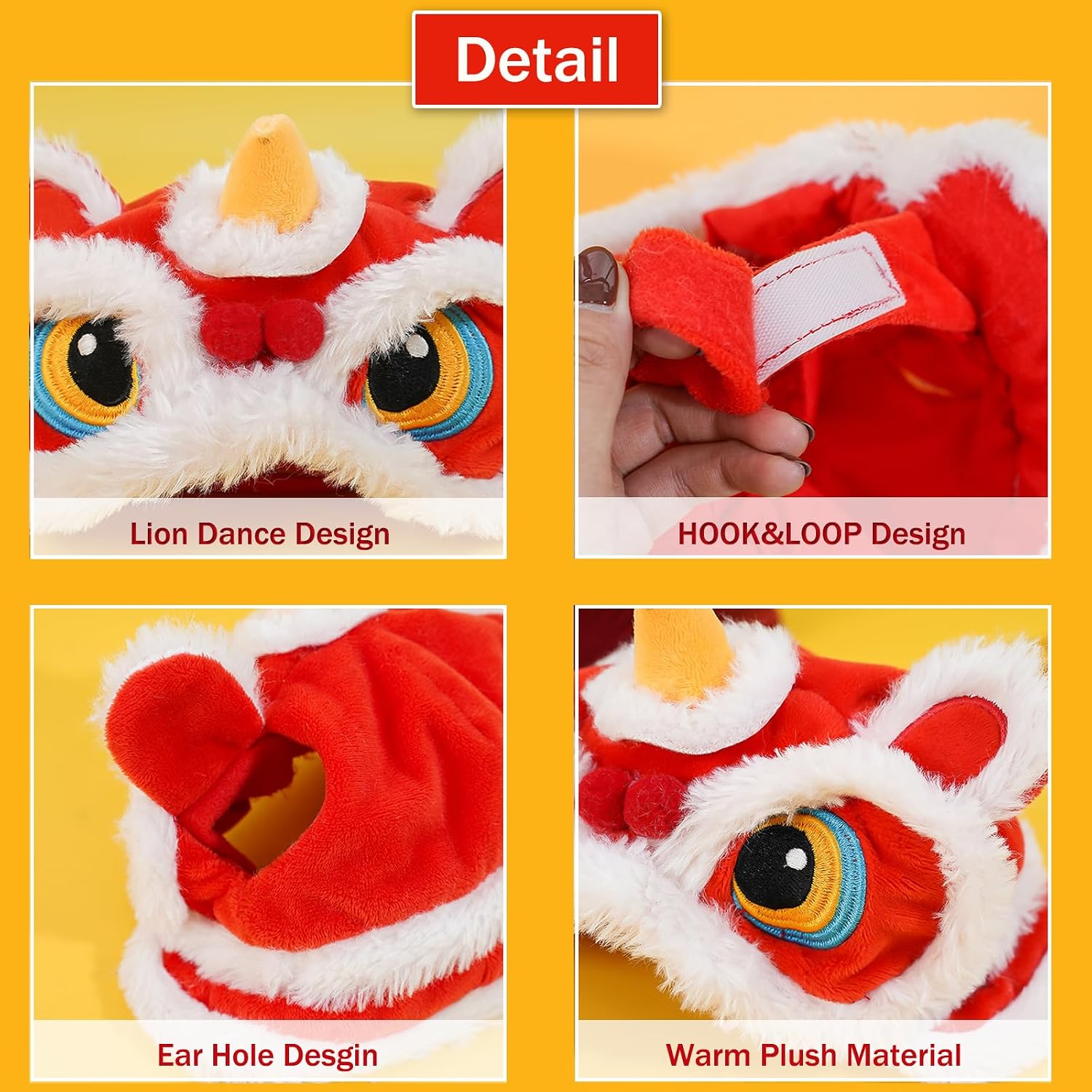 BAMY Lion Dance Cat Hat New Year Pet Cap Warm Dog Head Accessorries Cosplay Hat Costume for Cats Kitten Puppy Small Dogs (Head Circumference 13.8 inches)