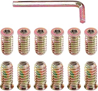 Glarks 50Pcs 1/4"-20x25mm Threaded Inserts Nuts Zinc Plated Carbon Steel Hex Socket Drive Furniture Flanged Screw-in Nut with M6 Hex Wrench for Wood Furniture (1/4"-20 x 25mm)