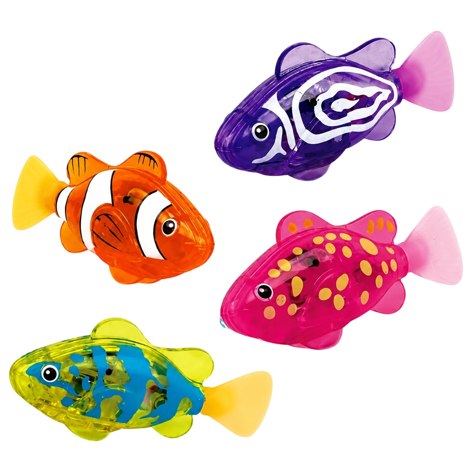 DNTHYRIN 4PCS Robot Fish, Interactive Robotic Fish for Indoor Cats, Four Swimming Robo Fish with Realistic Movement, Yellow Orange Pink Purple Set for Pet Play and Bath Time Entertainment