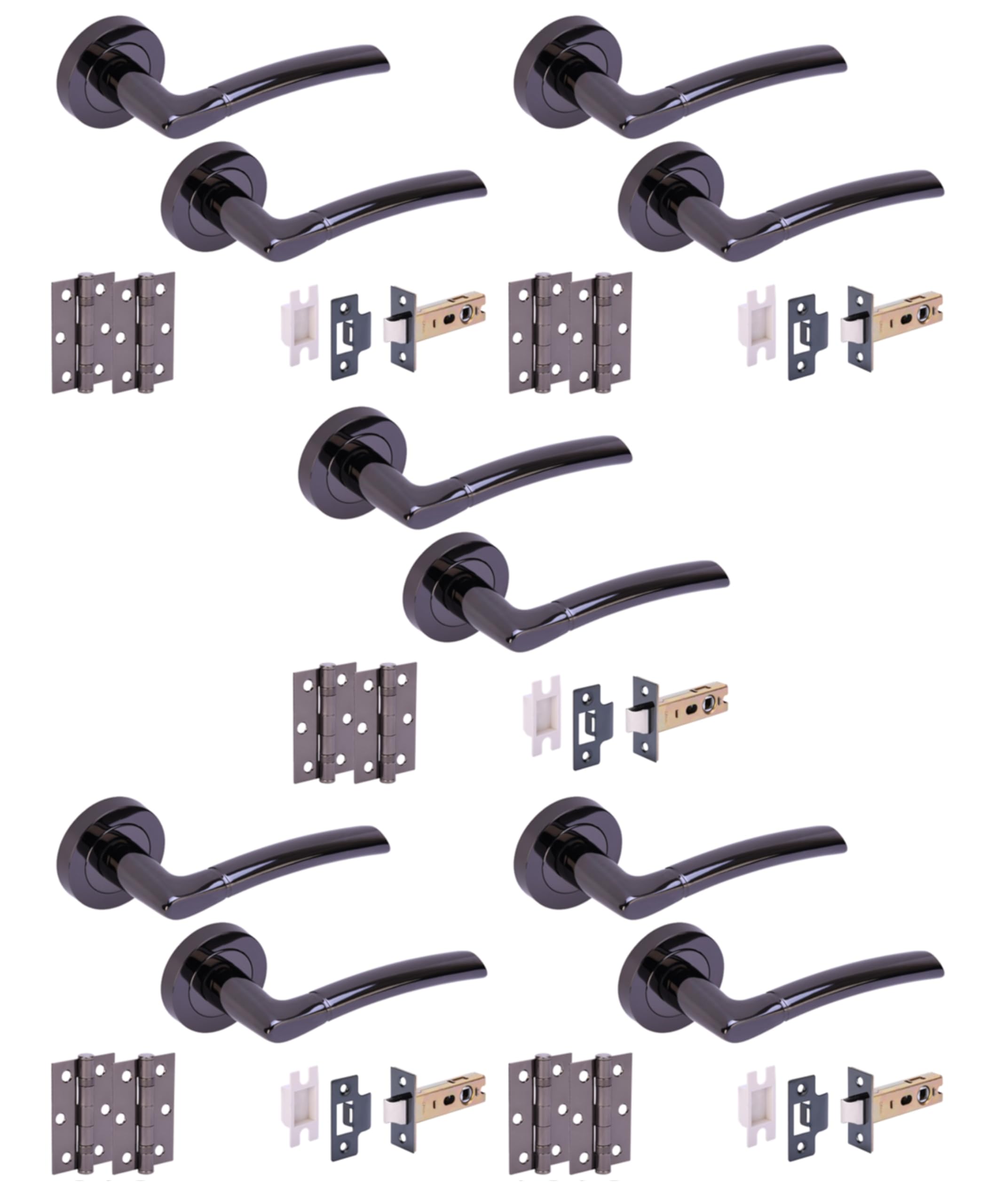 Hunta HANDLEZONE® 5 Sets Neemo Internal Door Handles on Rose Lever Latch Packs with Ball Bearing Hinges - Black Nickel
