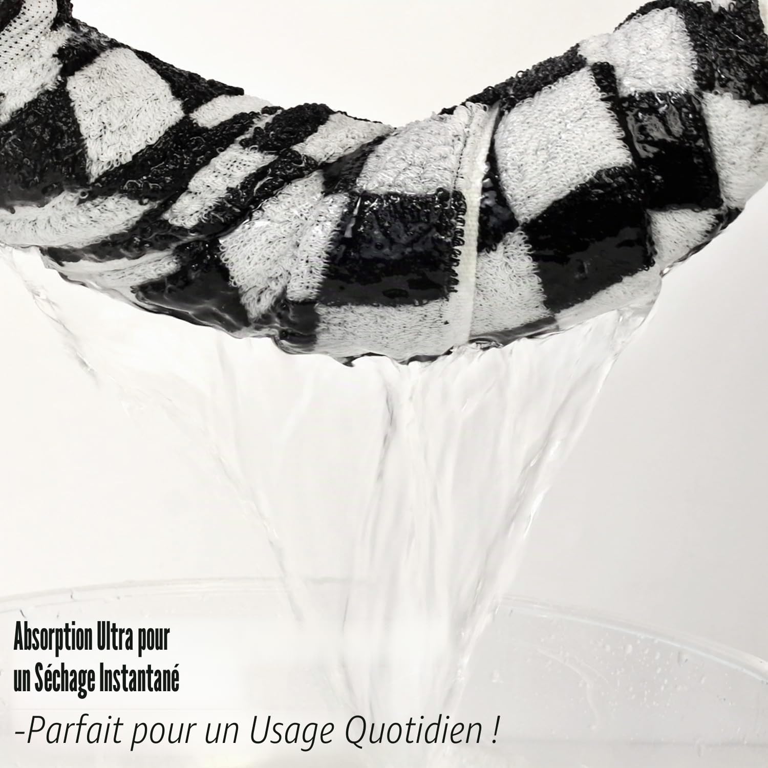 Jacquotha Lot de 2 serviettes de bain en coton à carreaux noirs et blancs, pour la salle de bain, la piscine, la plage ou le spa, 70 x 140 cm