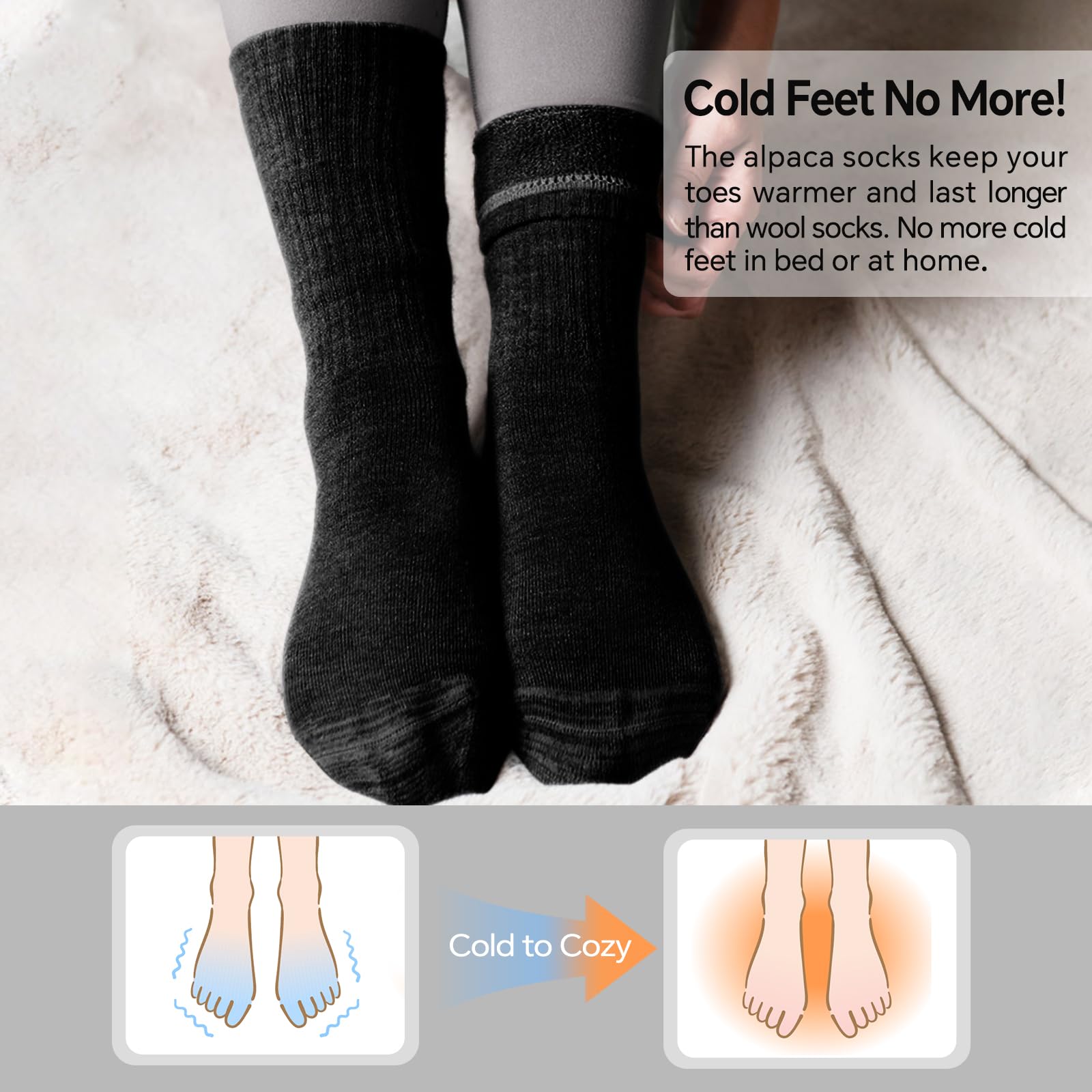 Toughland - Calcetines de lana de alpaca para hombres y mujeres, sin picazón, calcetines cálidos para clima frío, senderismo