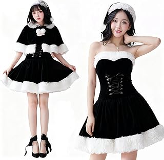 サンタコスプレ レディース 衣装 サンタクロース 帽子 付き サンタ コスプレ 黒 可愛い 大きいサイズ 黒 サンタ衣装 演出服 クリスマスコスプレ サンタクロース 仮装 イベント パーティー 舞台 新年会 文化祭