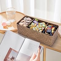 Vista 9 de ELLDOO Coffee Pod Holder, Large Capacity Coffee Pod Organizer for K Cup Nespresso Pods, Hand-Woven Seagrass Storage Basket, 3-Section Wicker Baskets