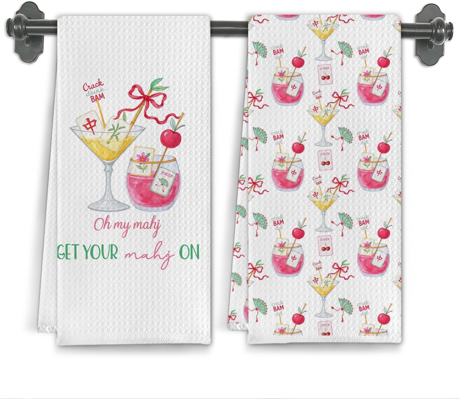 Elefeltclave Coquette Mahjong Cocktail Kitchen Towels, Mahjong Lovers Players Gifts for Women Dish Tea Towels for Kitchen Decor, Gifts for Cocktail Lovers Decorative Towel, 16x24 Inch Set of 2