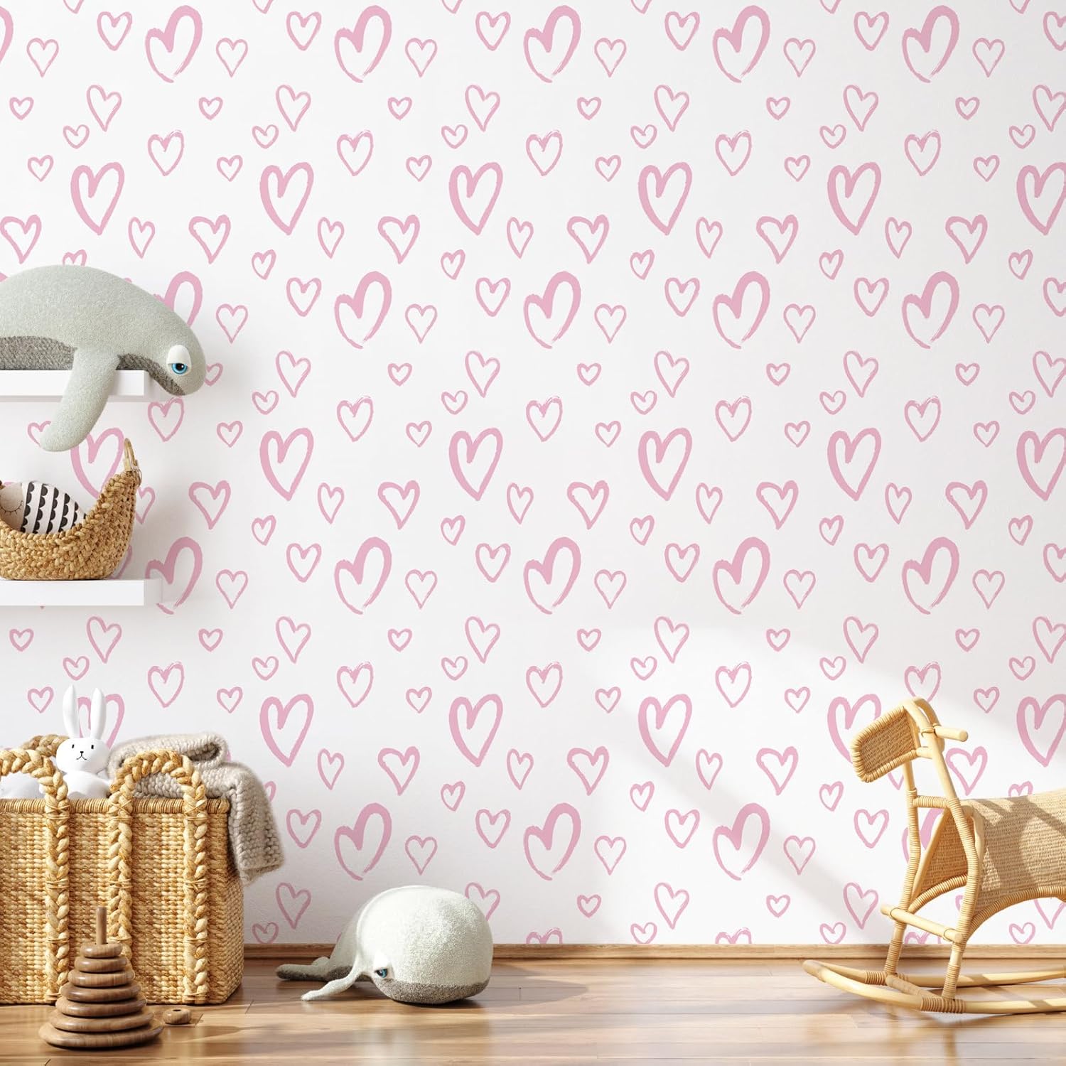 SOON AFTER White and Pink Contact Paper Heart Peel and Stick Wallpaper A Set of 17.3"x480" Modern Removable Wall Paper Self Adhesive Waterproof Wallpaper for Bedroom Kids Room Nurseryls