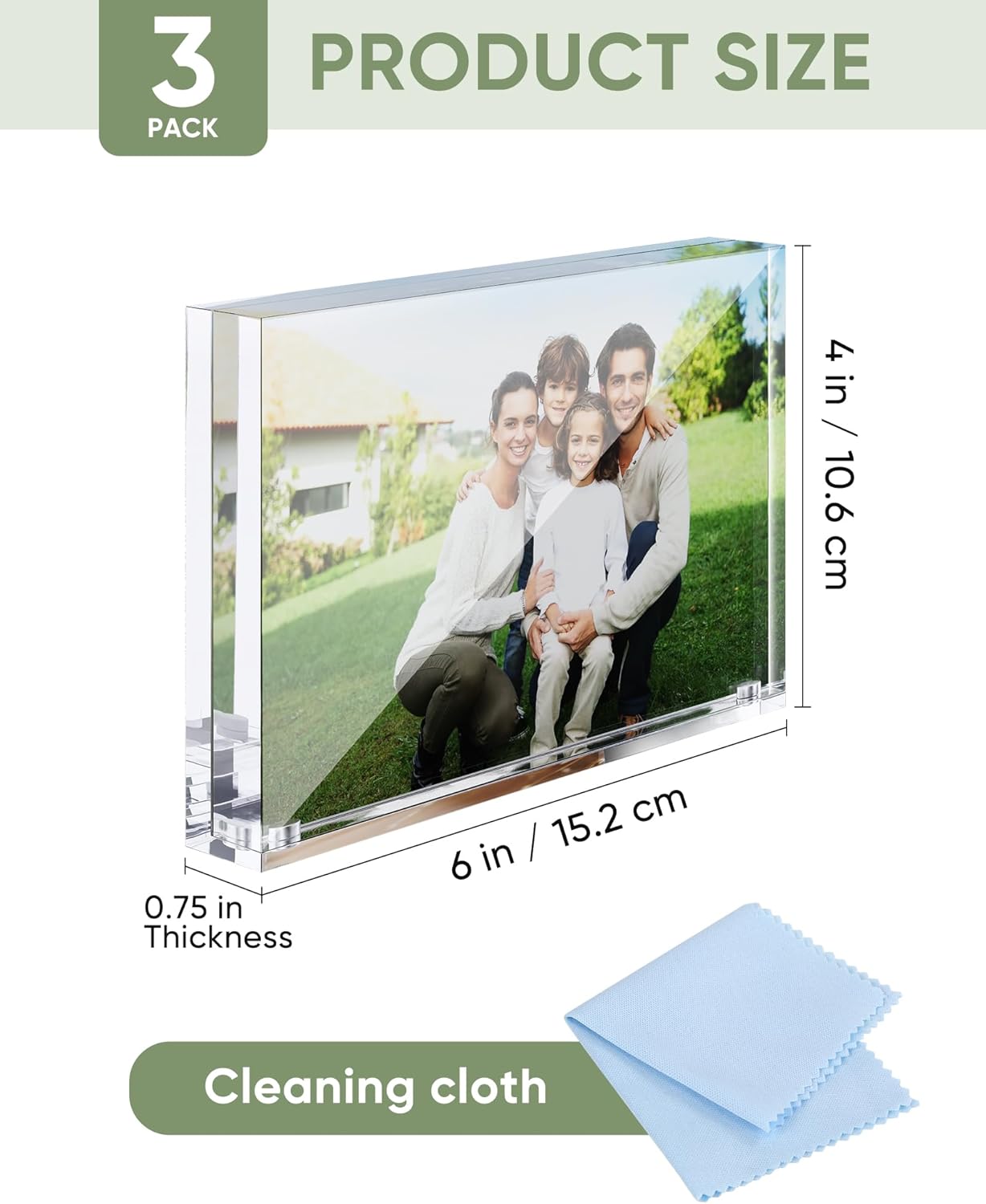 4x6 Acrylic Picture Frames 3 Pack, Clear Magnetic Picture Frames 4x6, Double Sided Photo Frameless Free Standing Tabletop Display for Office/Home
