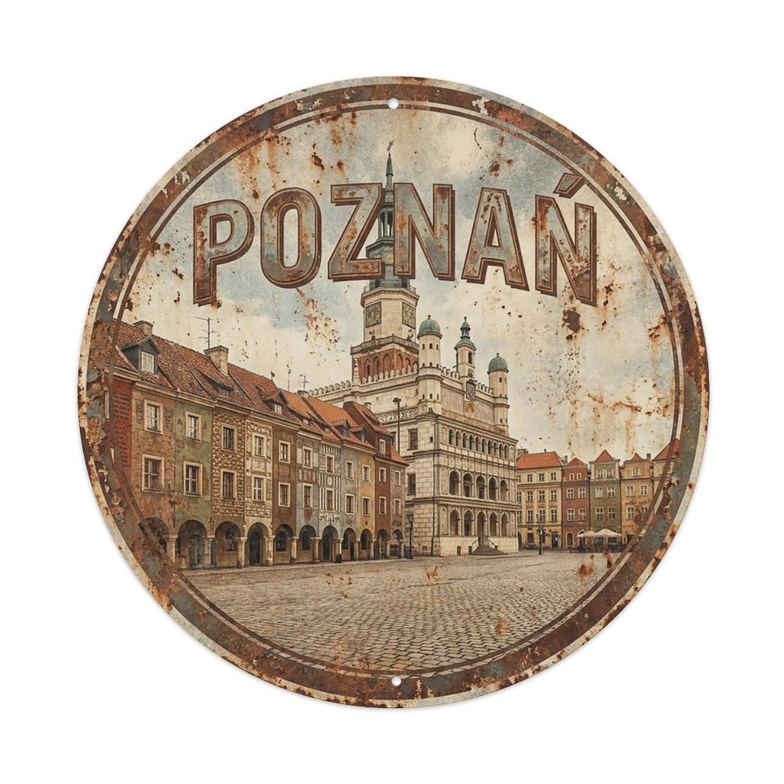 Vintage Travel Poland Poznan Vintage Metal Tin Sign Plaque Wall Decor for Cafe, Club Bar, Office, Garden Metal Poster 8x8Inch