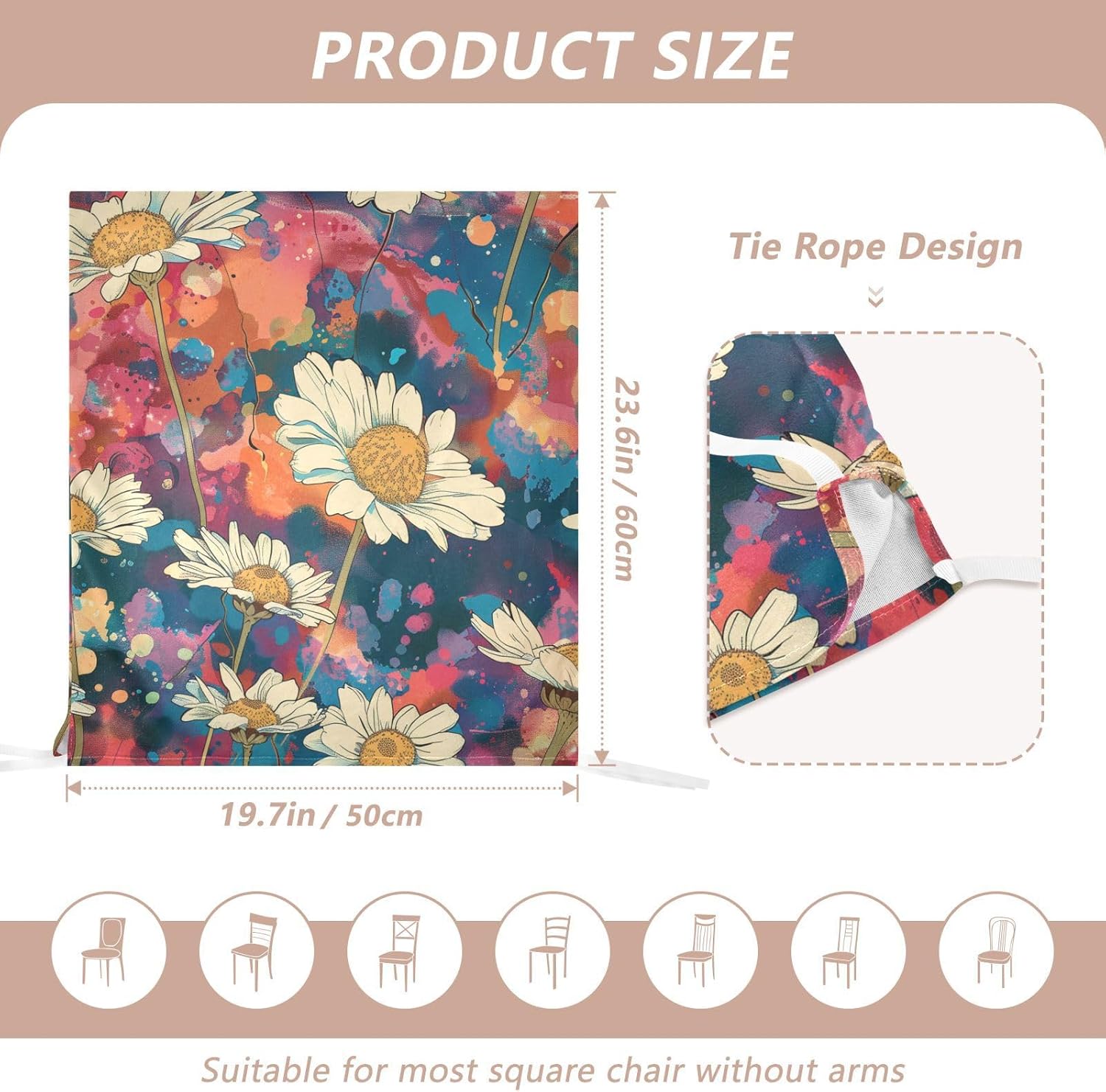 ALAZA Daisy Flowers Colorful Chair Back Cover Set of 6, Washable Reusable Removable Chair Slipcovers Decorative Chair Cover for Home Kitchen Wedding Party