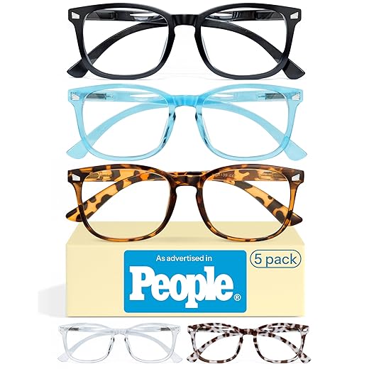 CCVOO 5 Pack Reading Glasses Blue Light Blocking, Filter UV Ray/Glare Computer Readers Fashion Nerd Eyeglasses Women/Men (*C1 Mix, 1.75)