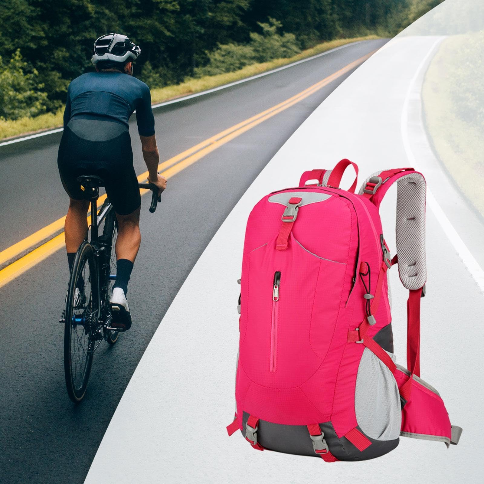Mochila de Escalada para Adultos con Tiras Reflectantes Mochila Deportiva Transpirable de Nailon Mochila con Gran Capacidad Y Compartimentos Extra Ade, Rosa Roja