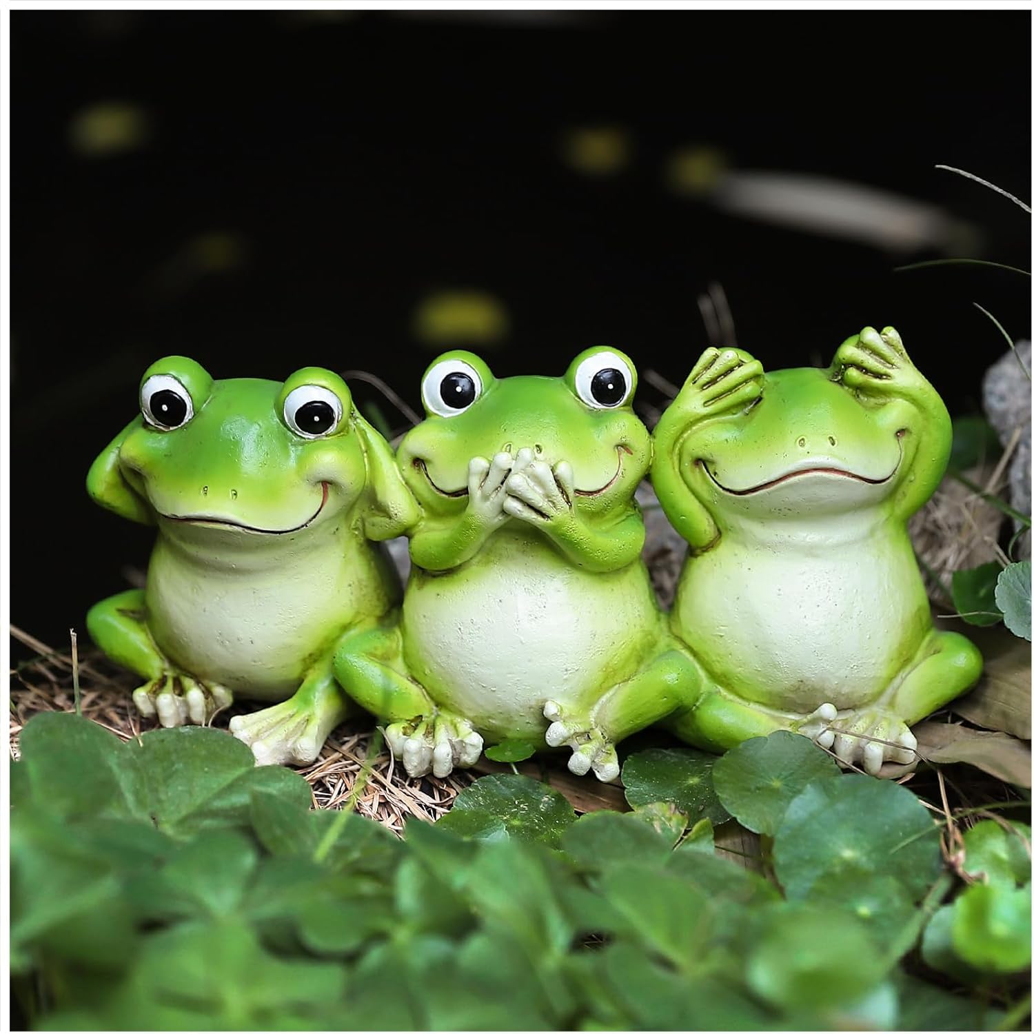 3 Frog Figurines - 7.9 Inch Funny Resin Frogs, Hear No Evil See No Evil Speak No Evil Statue, Whimsical Indoor/Outdoor Decor for Garden, Desk & Yard