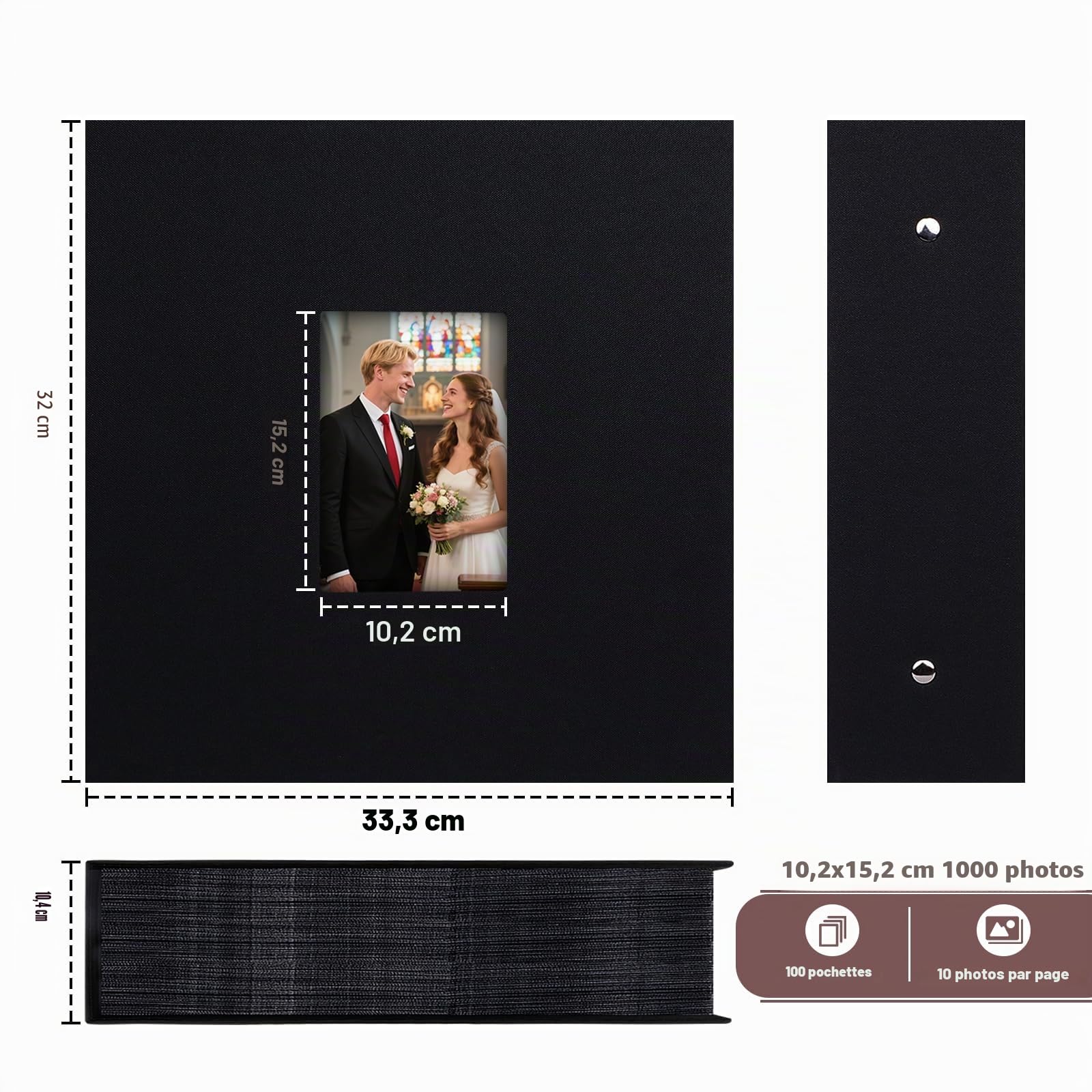 Ruibytree Album Photo Pochettes 10x15 pour 1000 Photos, Extra Grand Format, Couverture en Lin avec Fenêtre Avant, Accueille Photos Horizontal et Vertical, Idéal pour Famille, Mariage (Noir)