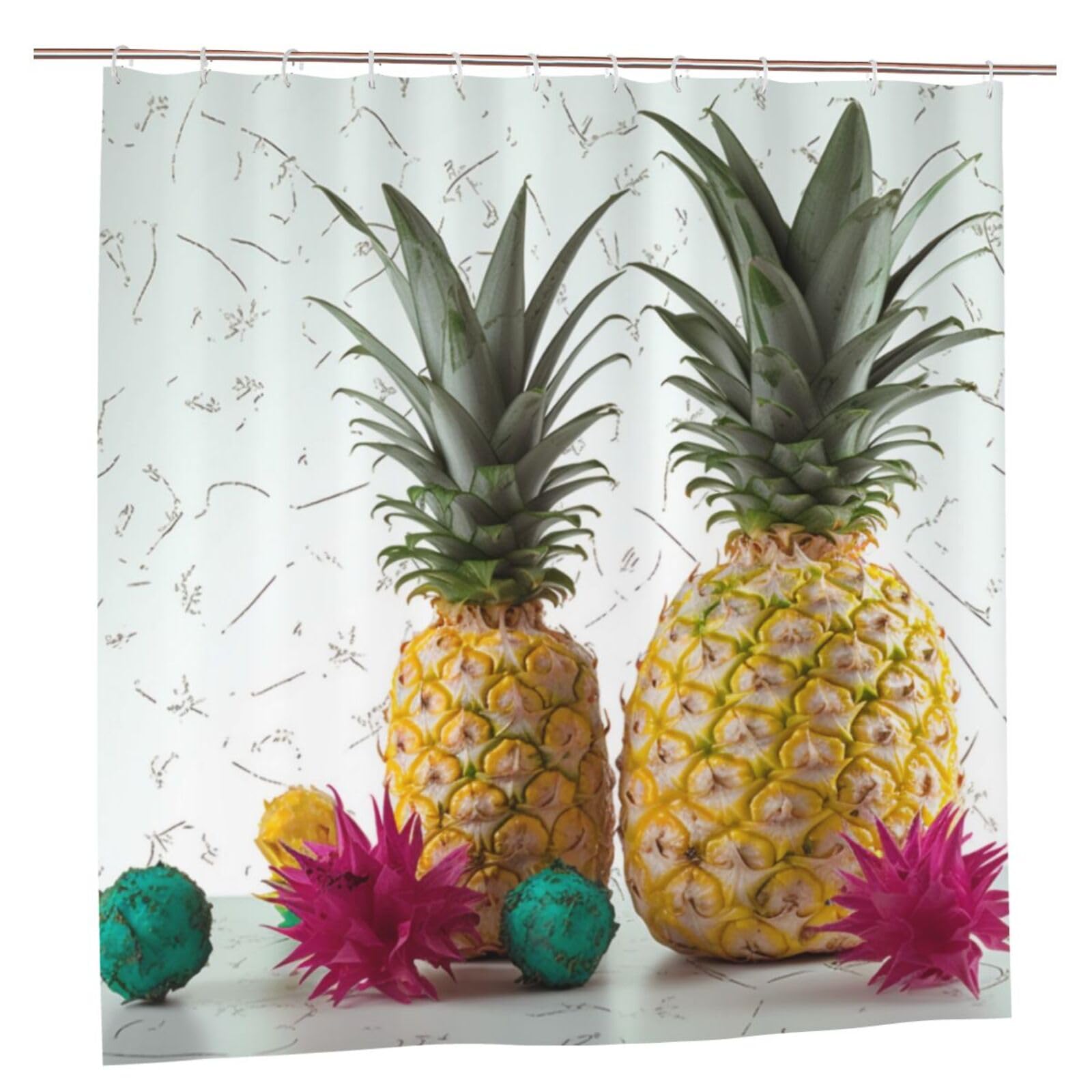 BWWHCCTI Tropical Pineapple Printed Shower Curtain With 12 Plastic Hooks Opaque Quick Drying Waterproof Shower Curtains Sets For Bathroom 183x183 CM