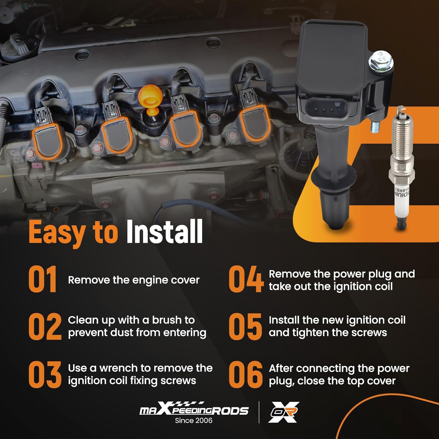 maXpeedingrods UF802 Ignition Coil 91970 Spark Plug for Chevy GMC Buick L4 Engine, 2018-2020 Terrain Equinox 1.5, 2016-2020 Malibu 1.5, 2016-2019 Cruze Encore 1.4 (Set of 4)
