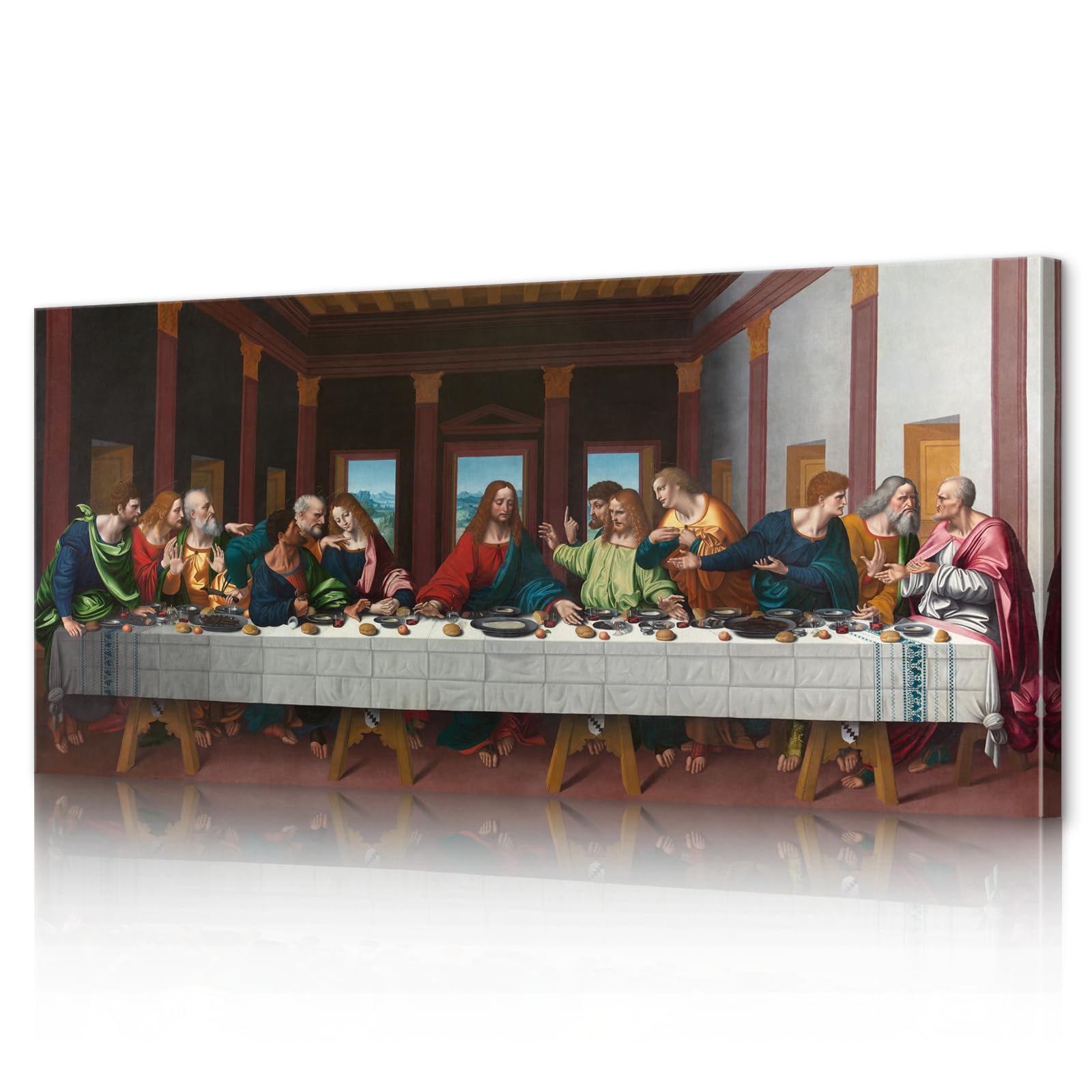 Mistyefly The Last Supper Wall Art with Built-in Wooden Frame - Religious Jesus Wall Decor Christian Art &amp; Last Supper Picture for Dining Room - Lightweight &amp; Easy Hanging, 12x24 Inches