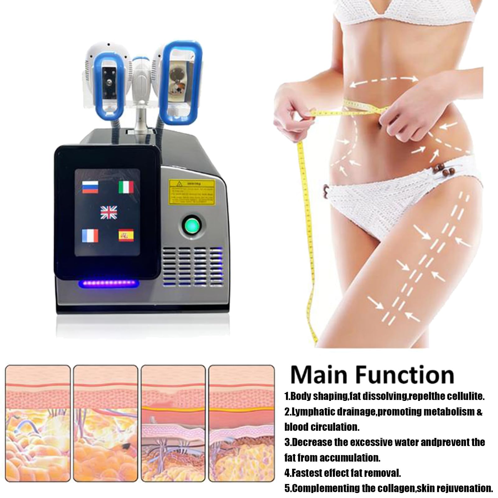 Máquina De Criolipólisis Y Congelación De Grasa con 3 Mangos - Máquina De Adelgazamiento Y Modelado Corporal - Crioterapia para Eliminar Celulitis Y Contorno Corporal