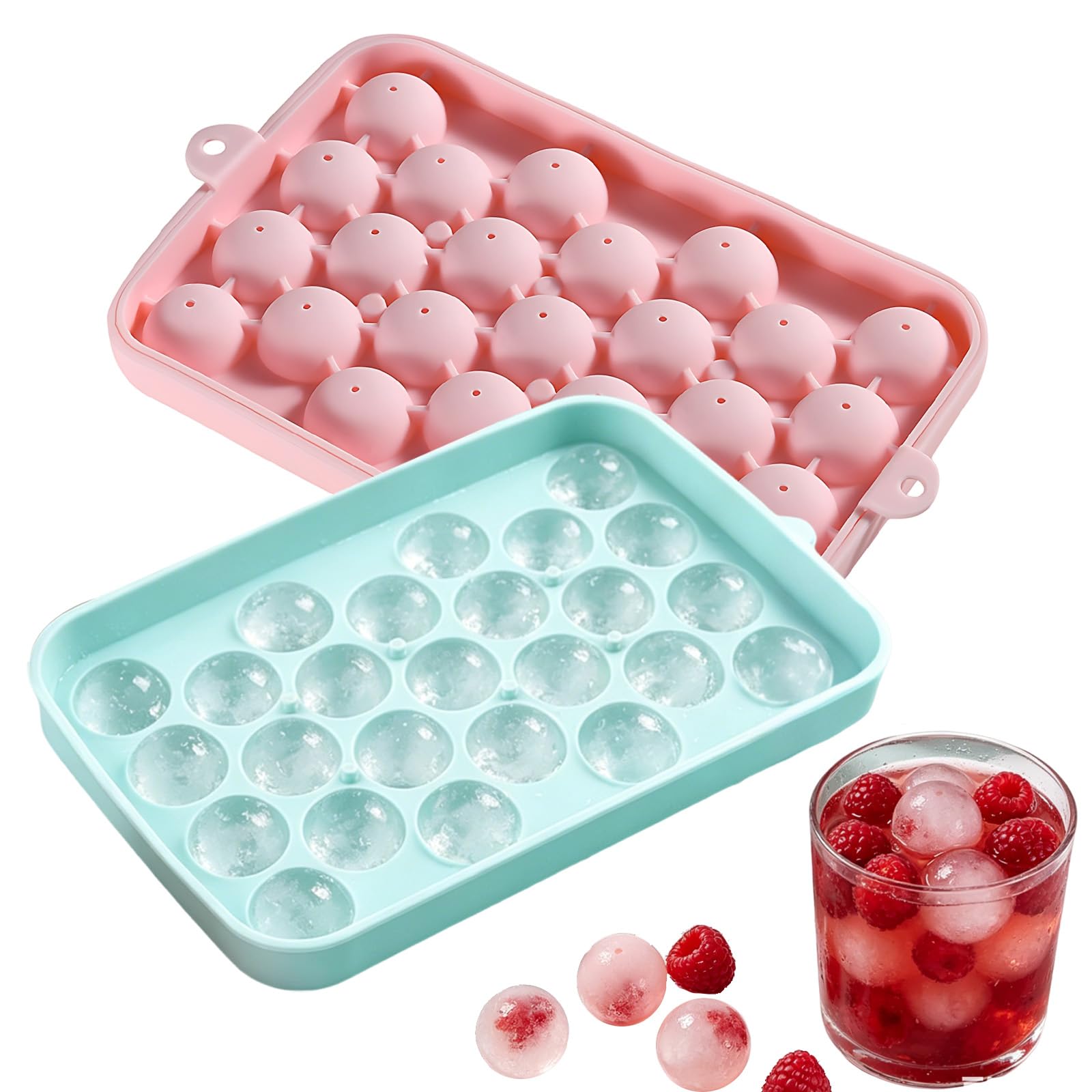 Sphere Ice Cube Mould, Two-Pack Silicone Ice Cube Trays with Lids, Round Ice Ball Mould for Whiskey Cocktails Coffee Tea, Twenty-Five Cavity Ice Cube Moulds for Freezer Use