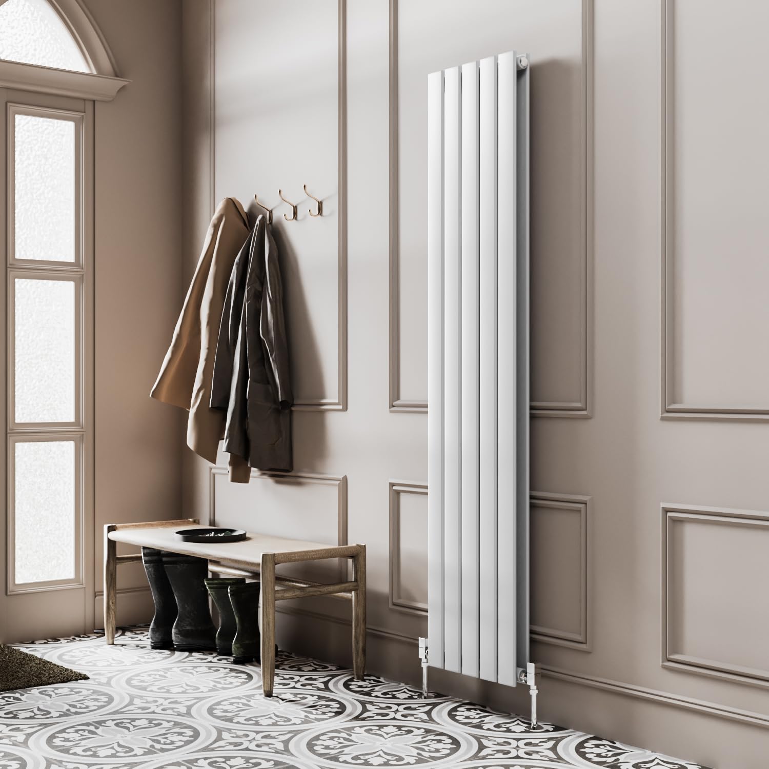 Go Bathrooms Pinta 1600 x 340mm Vertical Radiator Flat Panel Double Column Tall Upright Radiator White Wall Mounted Central Heating Includes Mounting Brackets — image 1