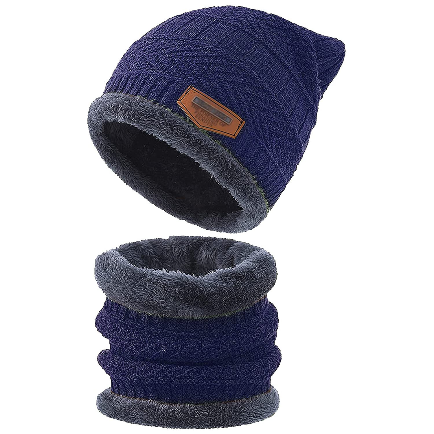 Wearslim Wool Premium Warm Casual Style Knit Hats, Skull Cap With Neck Warmer Winter Wear Beanie Hats Scarf Set For Men And Women - Blue, One Size 1