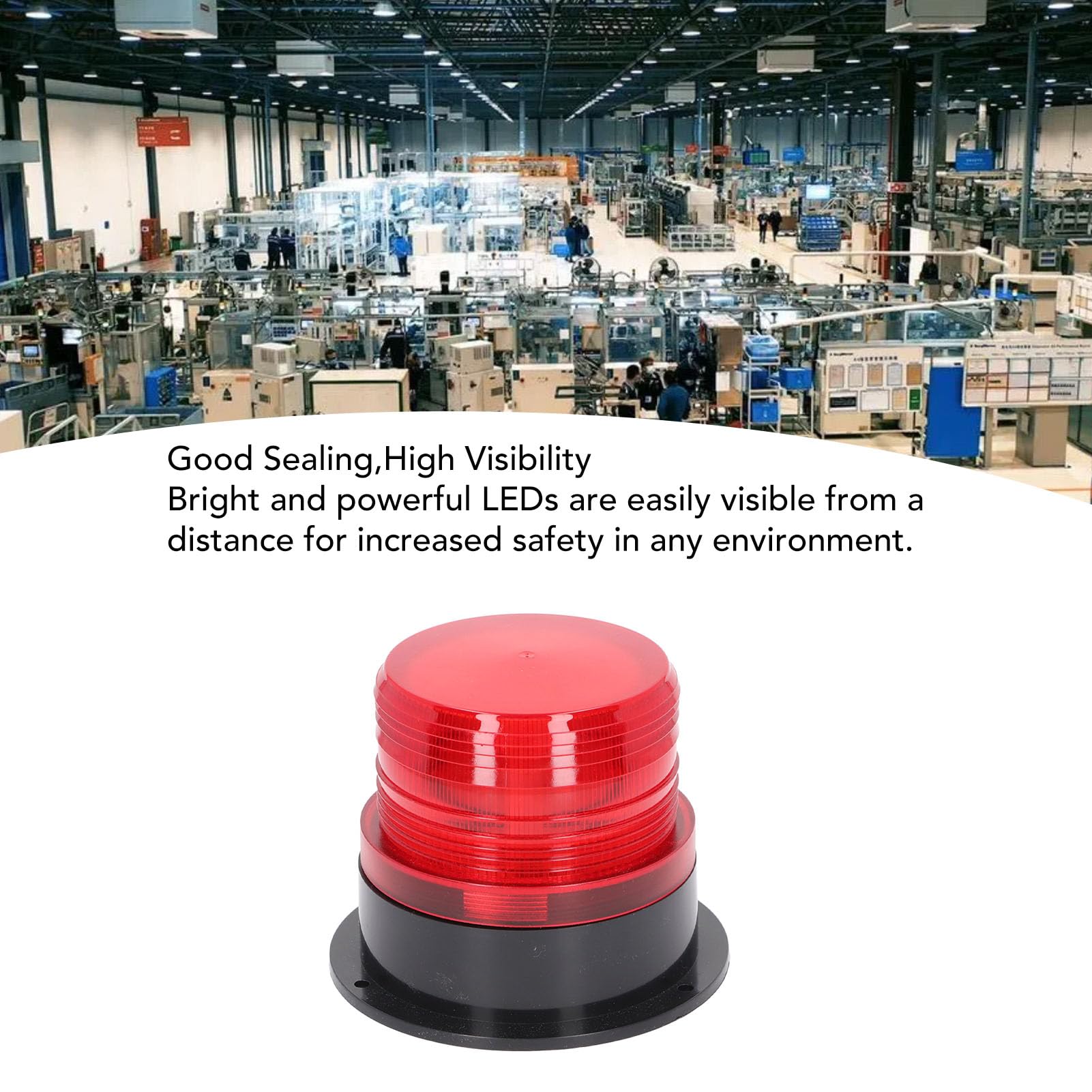 Round Red Warning Light Industrial Emergency LED Rotating Flashing Beacon 12-60V - Widely Applicable, High Visibility, Made of Durable Polycarbonate Resin