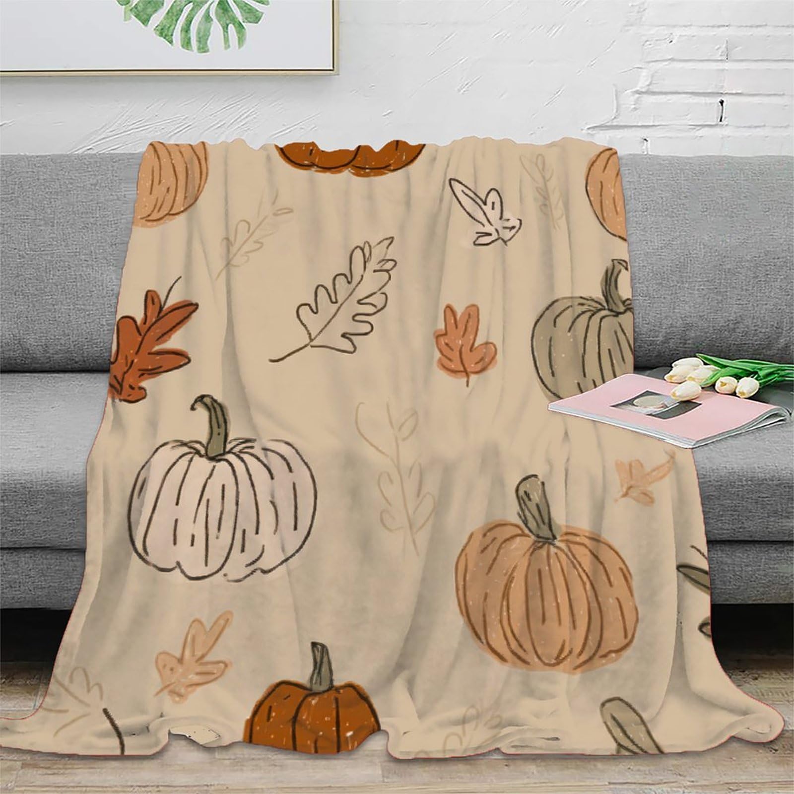 Couverture automne citrouilles plaid microfibre douillet pour soirée cocooning chambre étudiant
